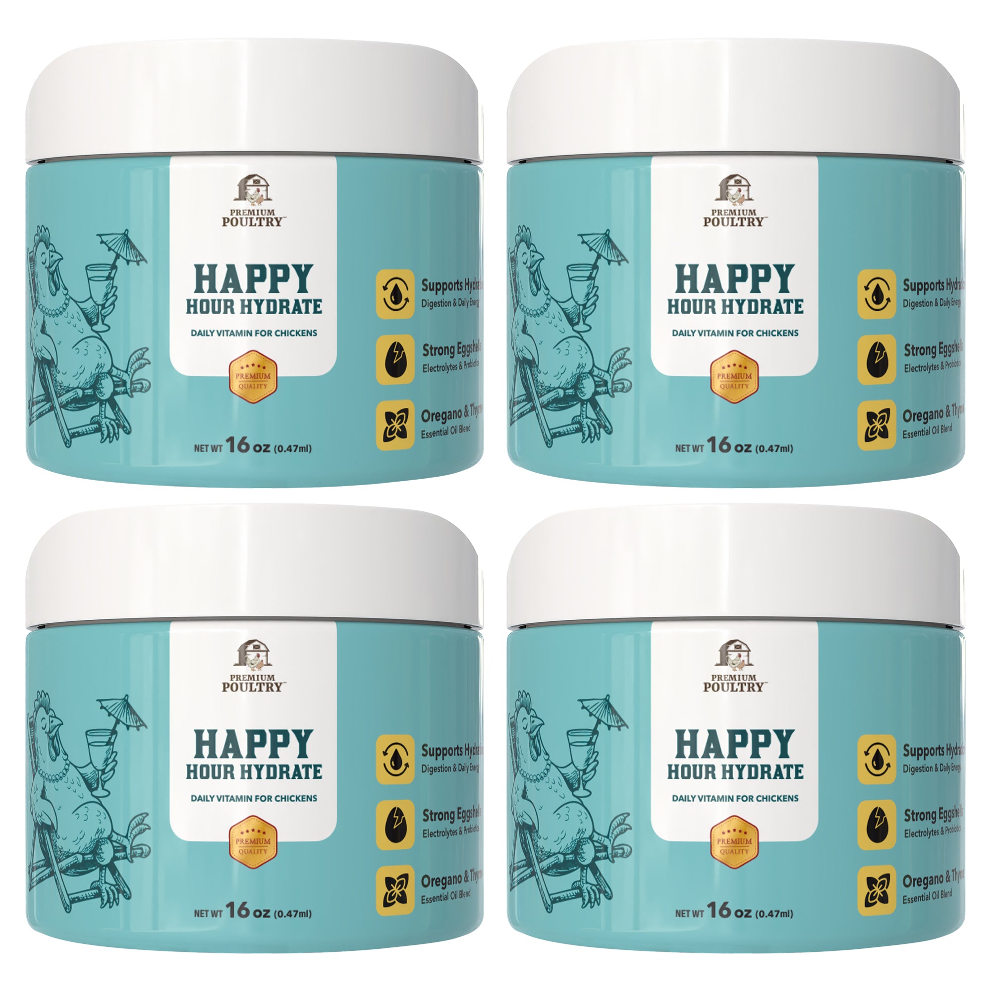 Premium Poultry Happy Hour Hydrate, Electrolytes and Probiotics, 16oz, 4 Pack