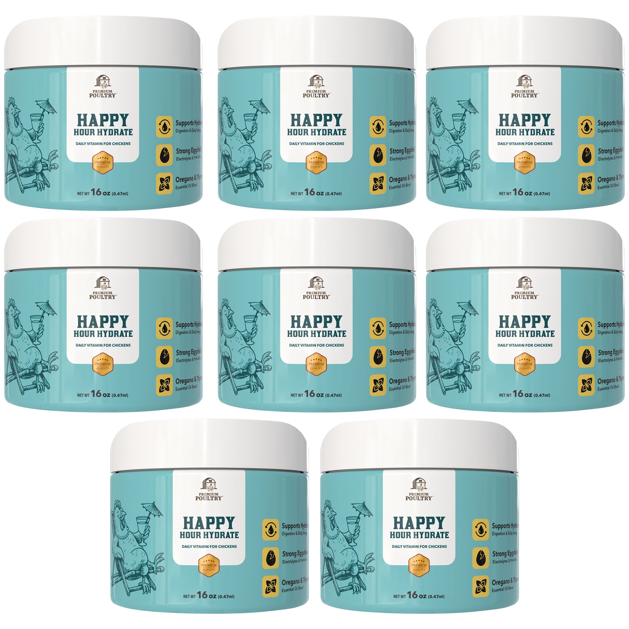 Premium Poultry Happy Hour Hydrate, Electrolytes and Probiotics, 16oz, 8 Pack