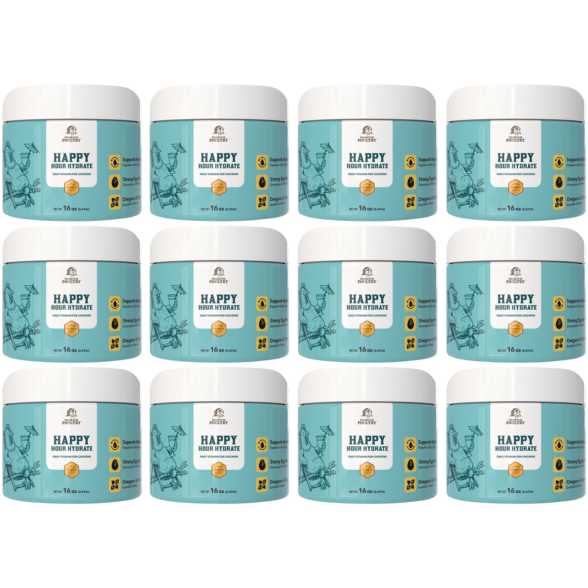 Premium Poultry Happy Hour Hydrate, Electrolytes and Probiotics, 16oz, 12 Pack