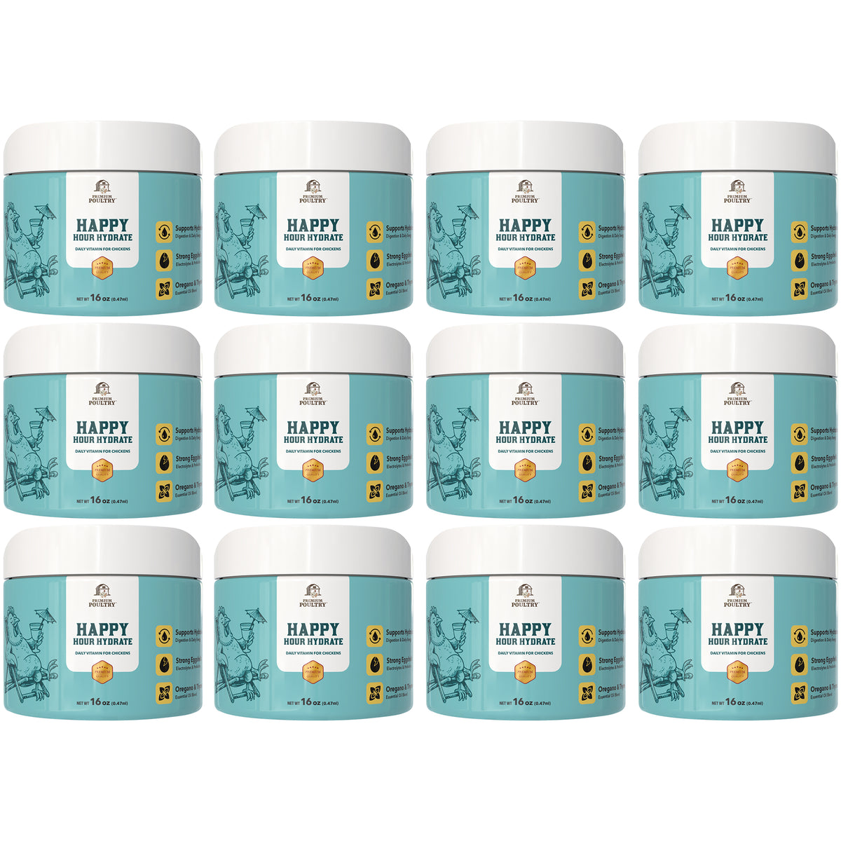 Premium Poultry Happy Hour Hydrate, Electrolytes and Probiotics, 16oz, 12 Pack