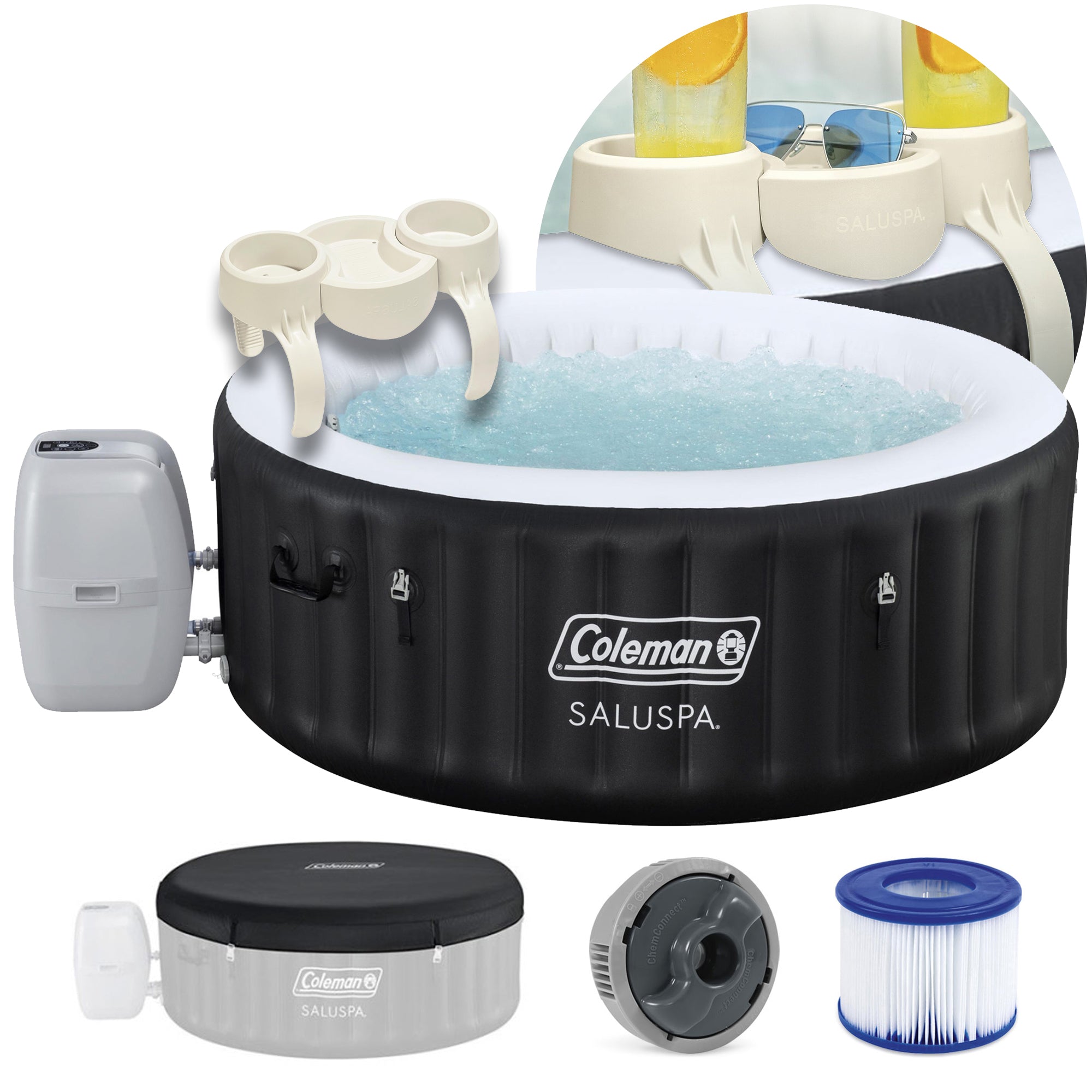 Coleman Miami 2-4 Person AirJet Inflatable Spa, EnergySense Cover, Drink Holder