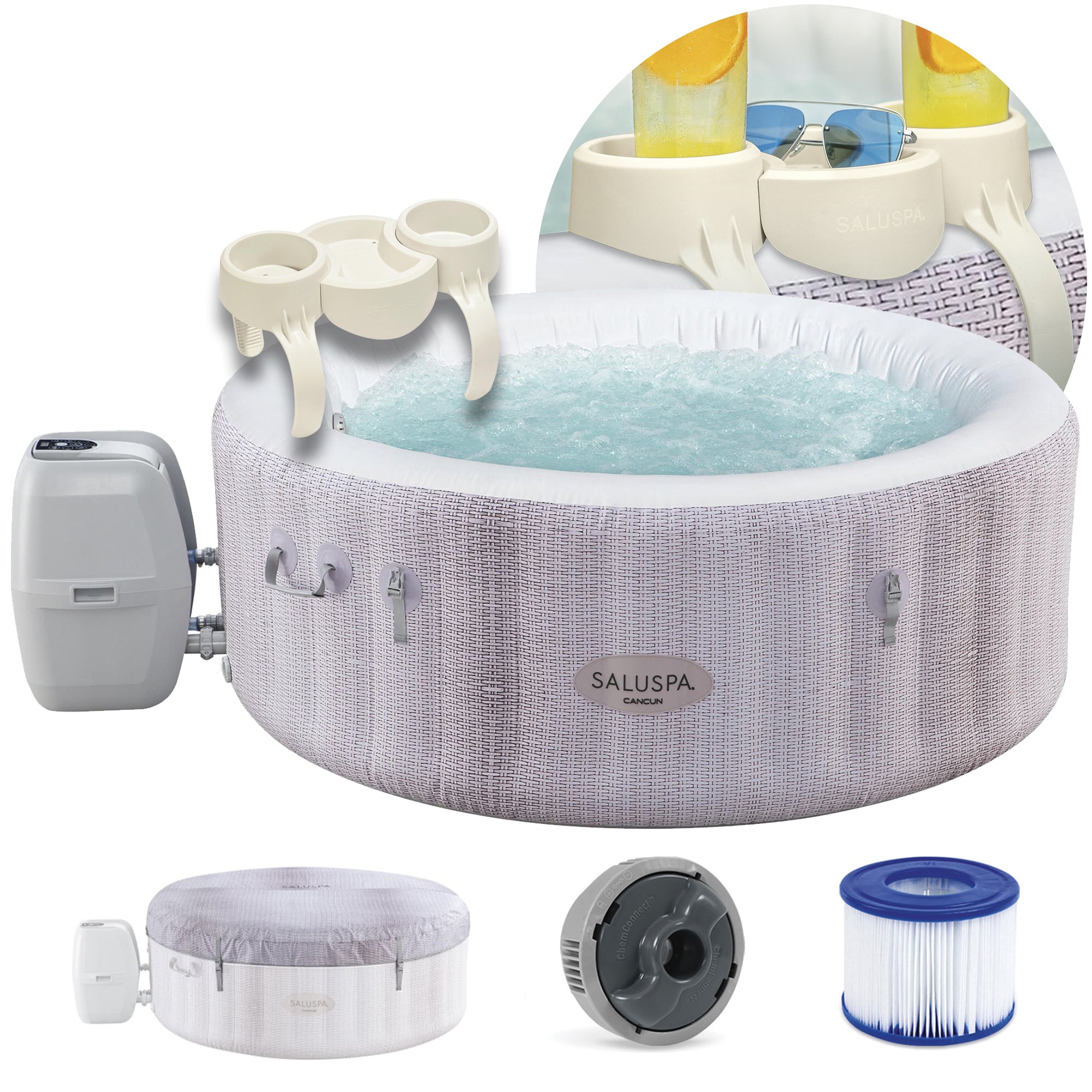 Bestway SaluSpa Cancun 2-4 Person Inflatable Spa, EnergySense Cover,Drink Holder