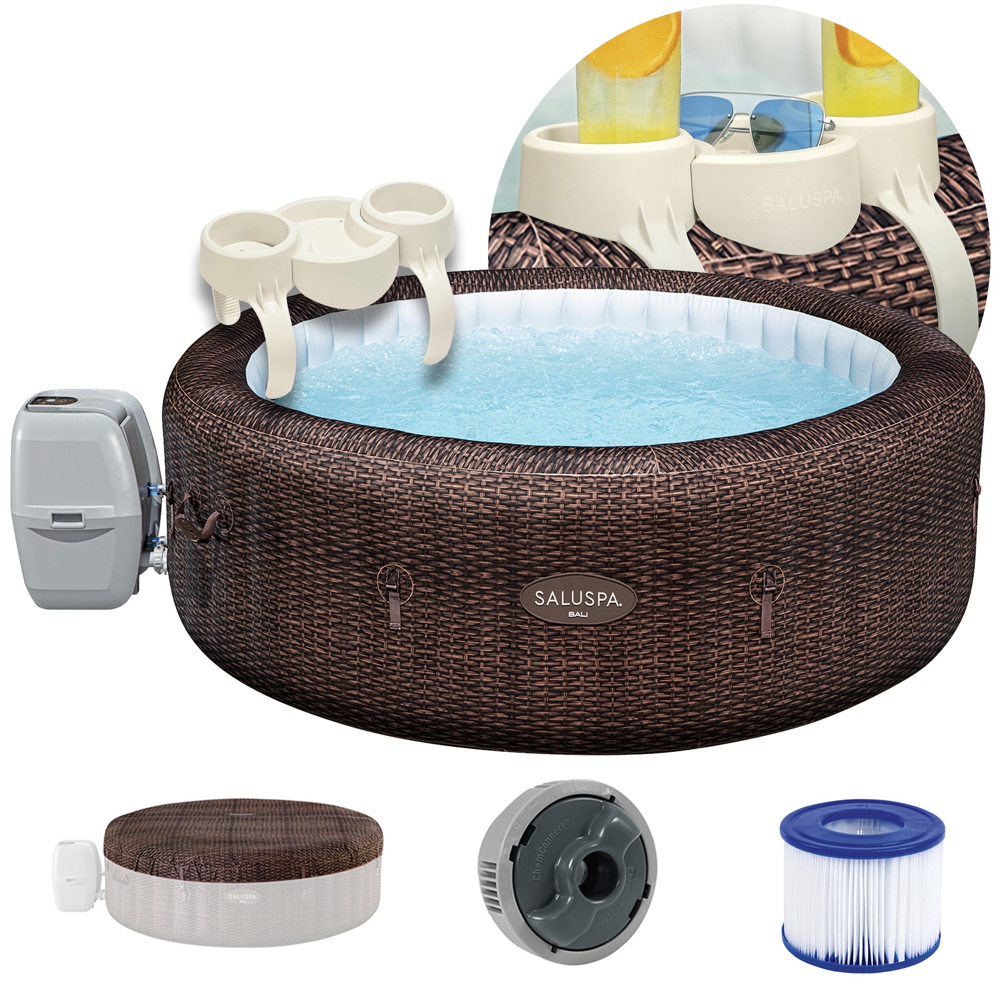 Bestway SaluSpa Bali 5-7 Person Inflatable Spa, EnergySense Cover, Drink Holder