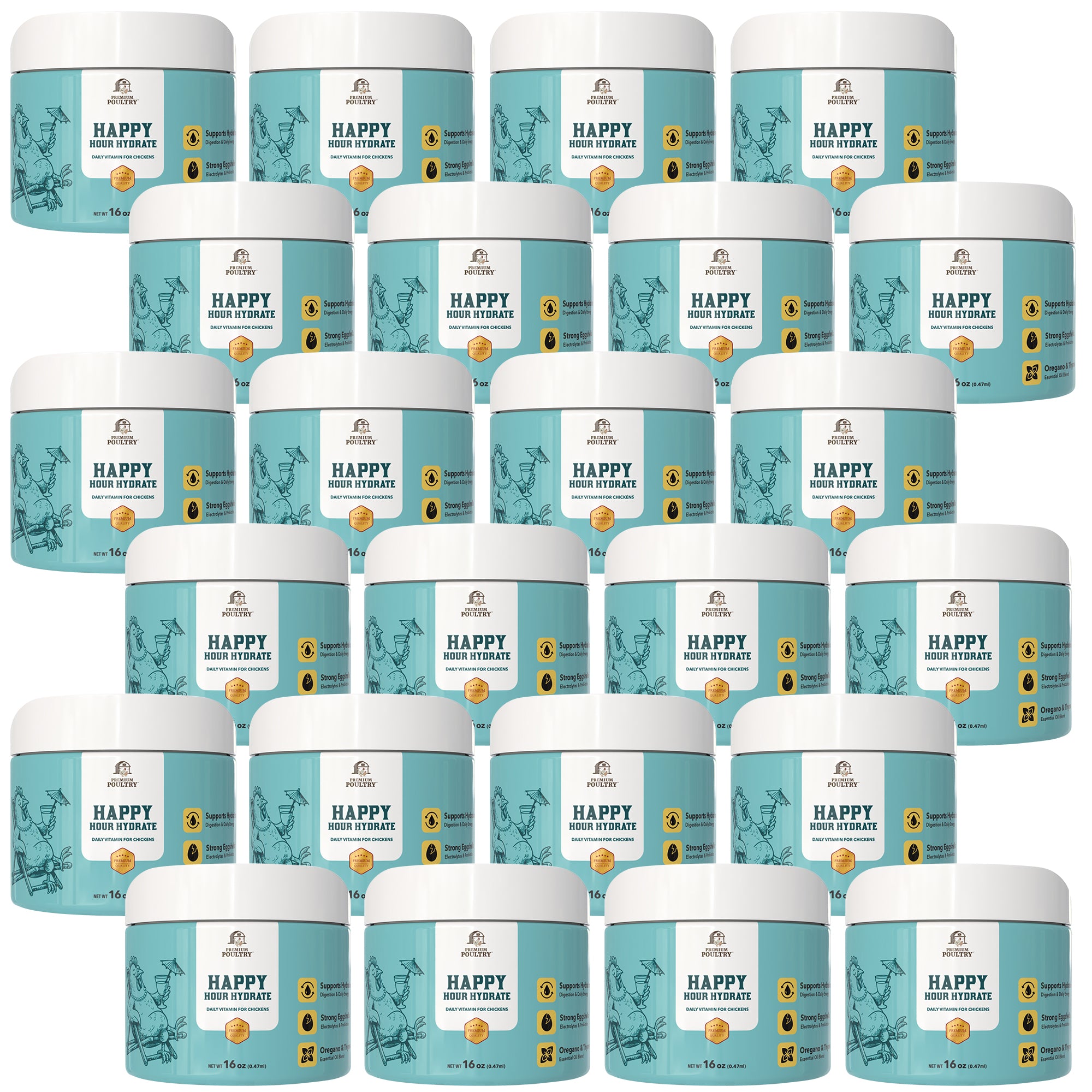 Premium Poultry Happy Hour Hydrate, Electrolytes and Probiotics, 16oz, 24 Pack