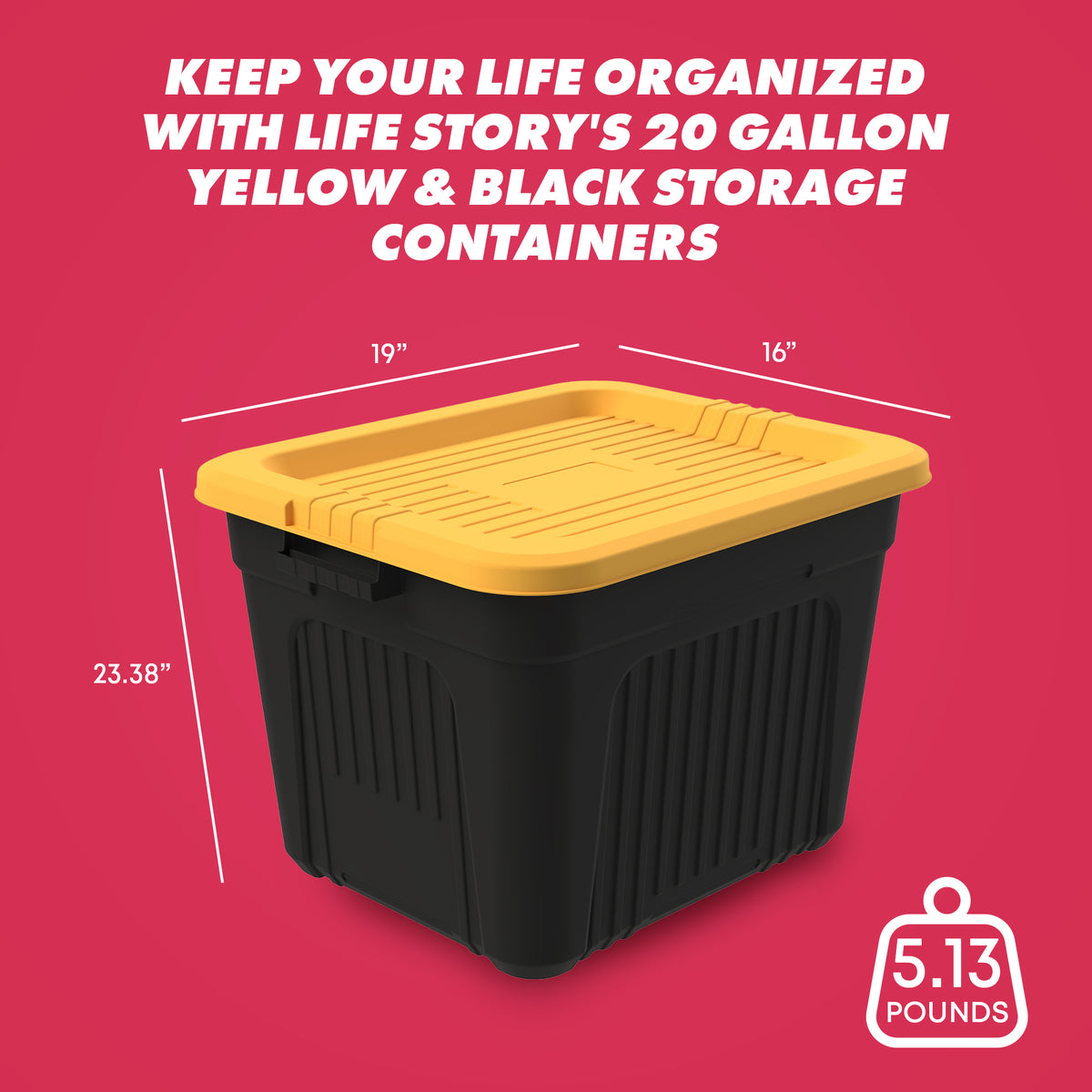 Life Story 20 Gallon Stackable Storage Bin, Versatile Lidded Container, Yellow - VMInnovations