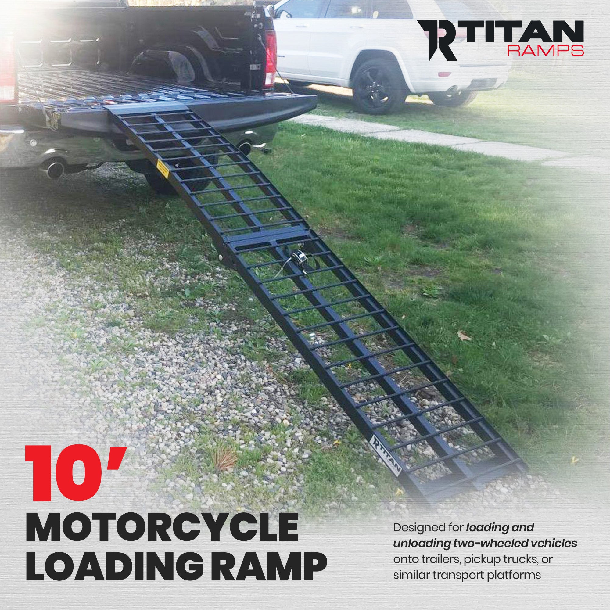 Titan Ramps 10' Folding Motorcycle Loading Ramp Arched Aluminum Design, Black