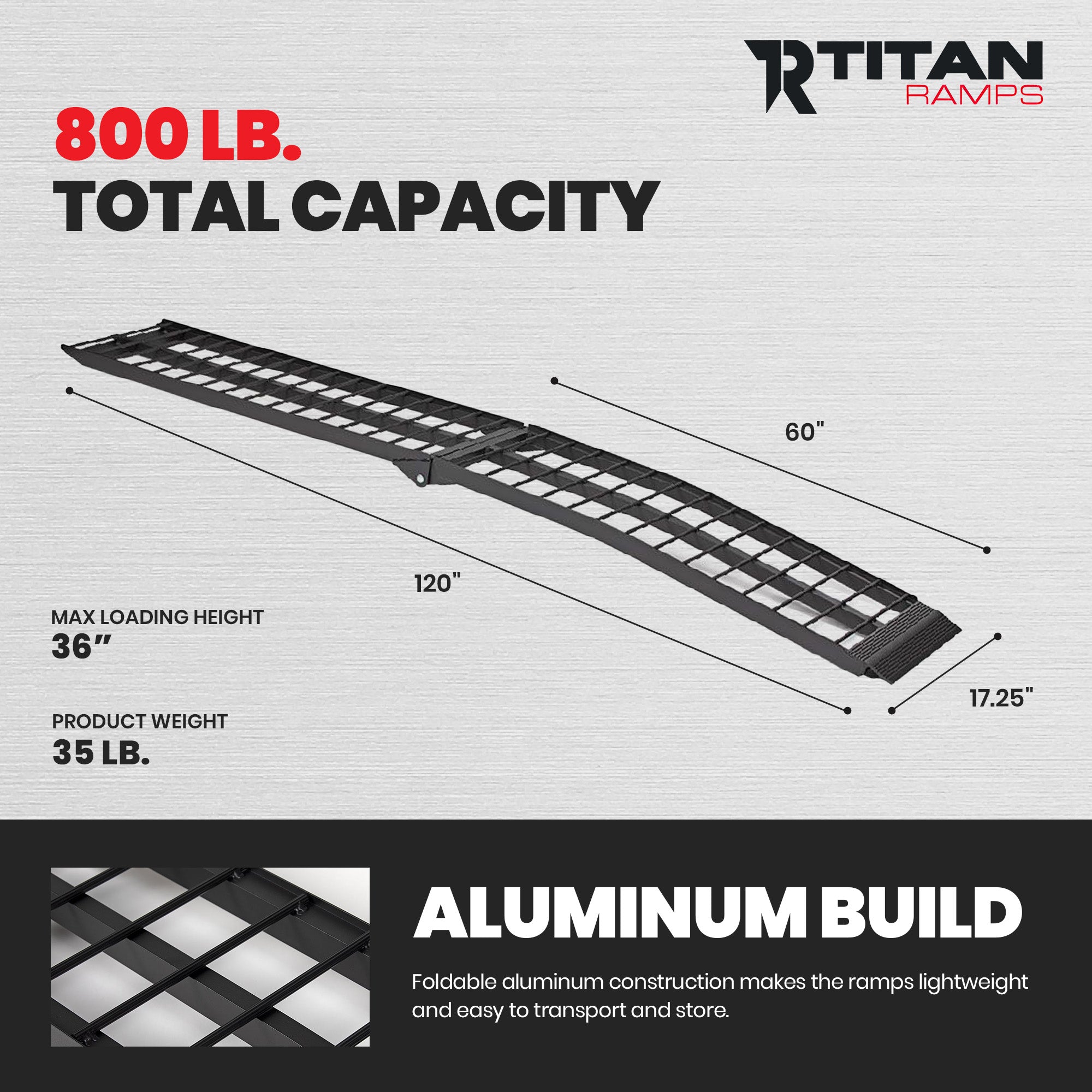 Titan Ramps 10' Folding Motorcycle Loading Ramp Arched Aluminum Design, Black