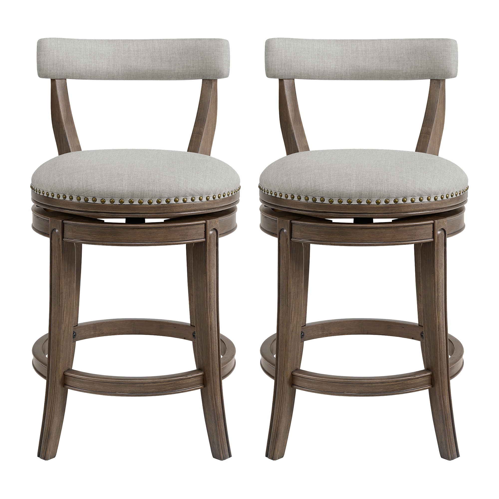 ROME + OAK Ruxban 26" Swivel Counter Stool, Weathered Oak, Sand Fabric, Set of 2