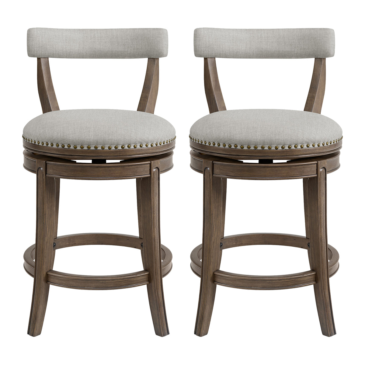 ROME + OAK Ruxban 26" Swivel Counter Stool, Weathered Oak, Sand Fabric, Set of 2 - VMInnovations
