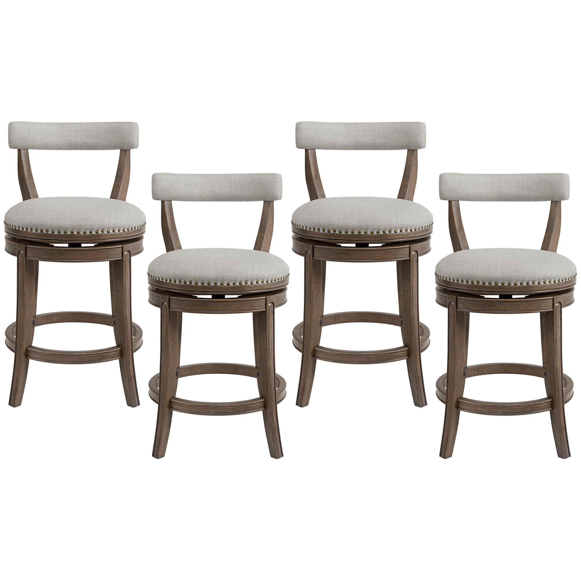 ROME + OAK Ruxban 26" Swivel Counter Stool, Weathered Oak, Sand Fabric, Set of 4 - VMInnovations