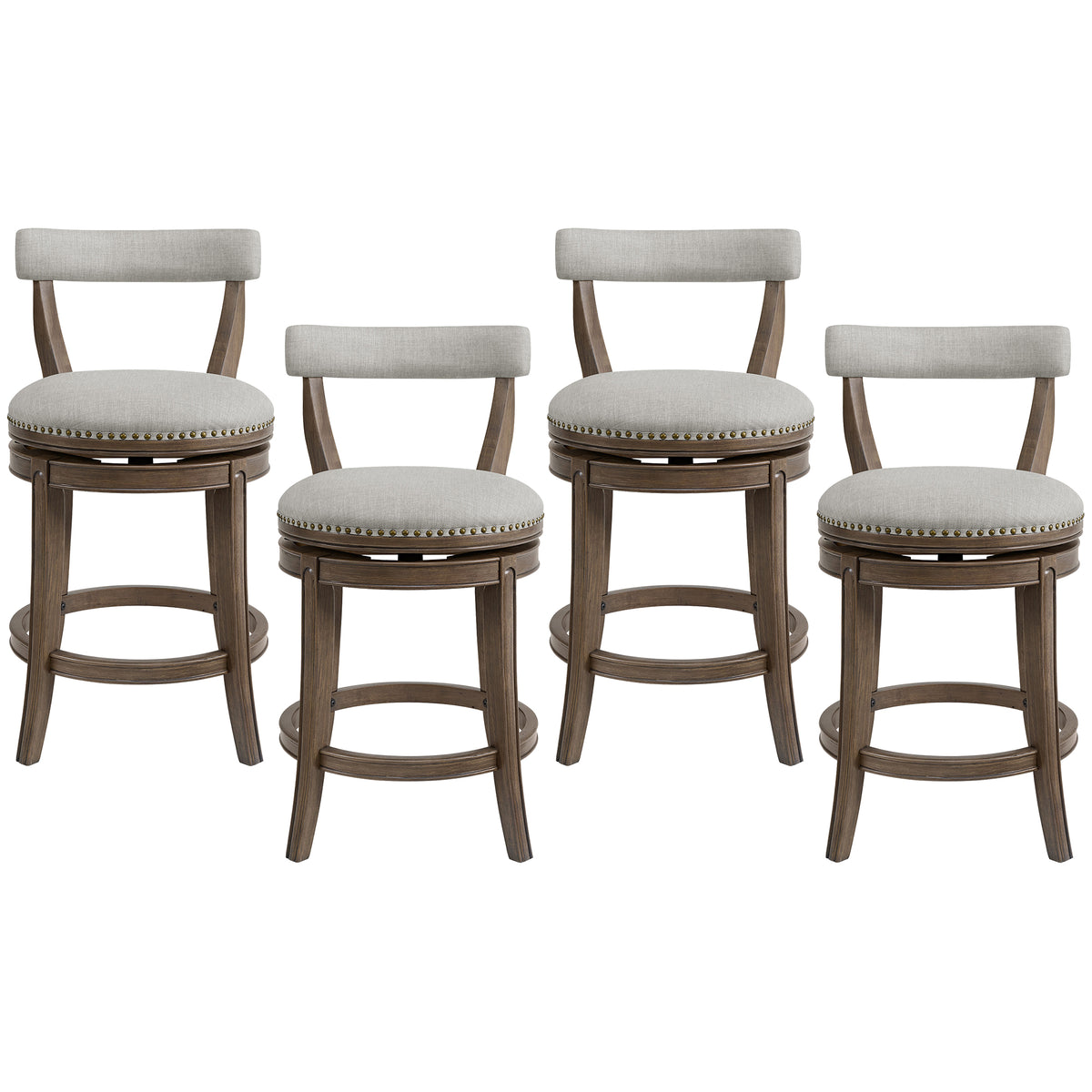 ROME + OAK Ruxban 26" Swivel Counter Stool, Weathered Oak, Sand Fabric, Set of 4