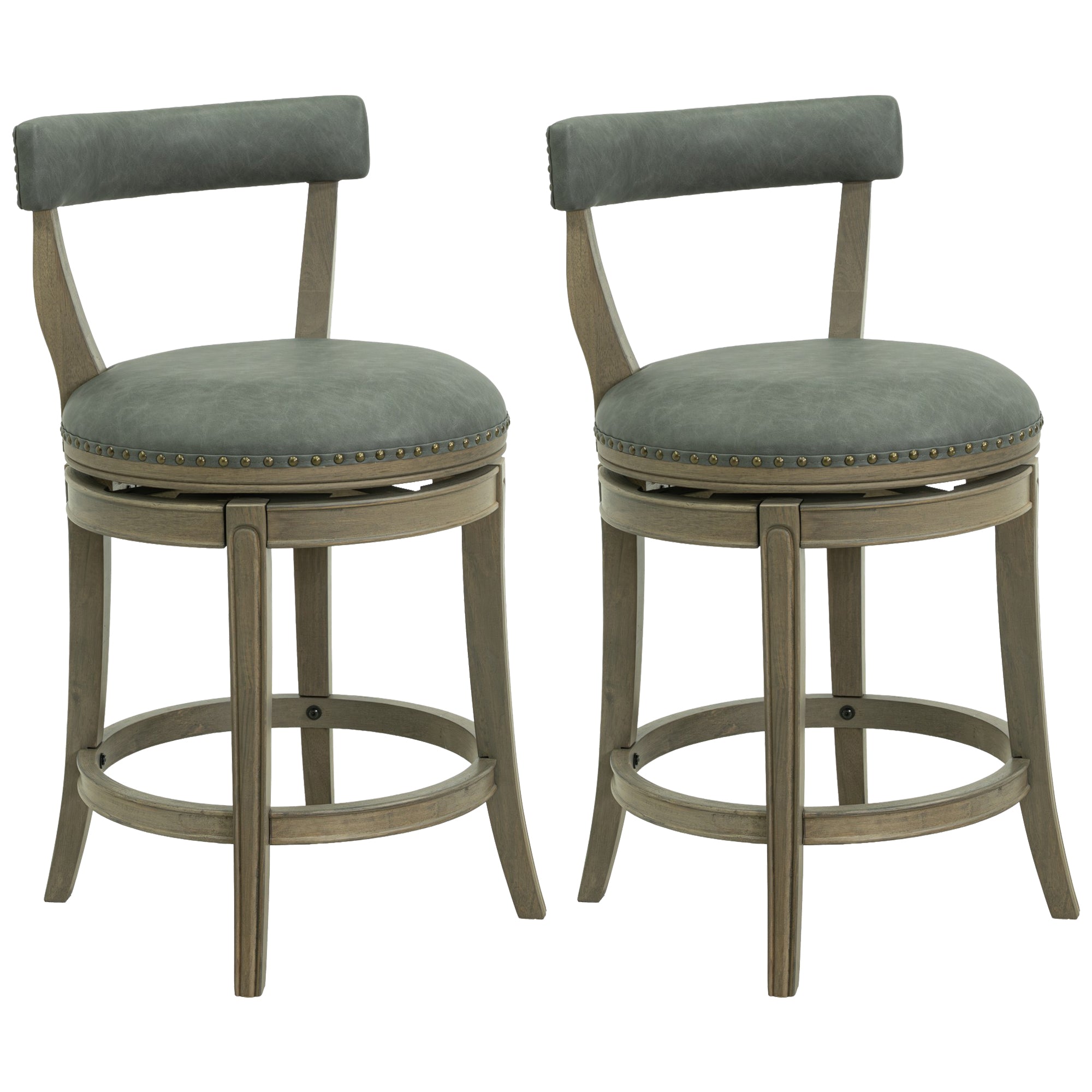 ROME + OAK Ruxban 26" Swivel Counter Stool, Oak, Stone Vegan Leather, Set of 2