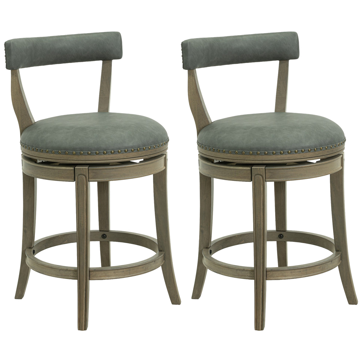ROME + OAK Ruxban 26" Swivel Counter Stool, Oak, Stone Vegan Leather, Set of 2 - VMInnovations
