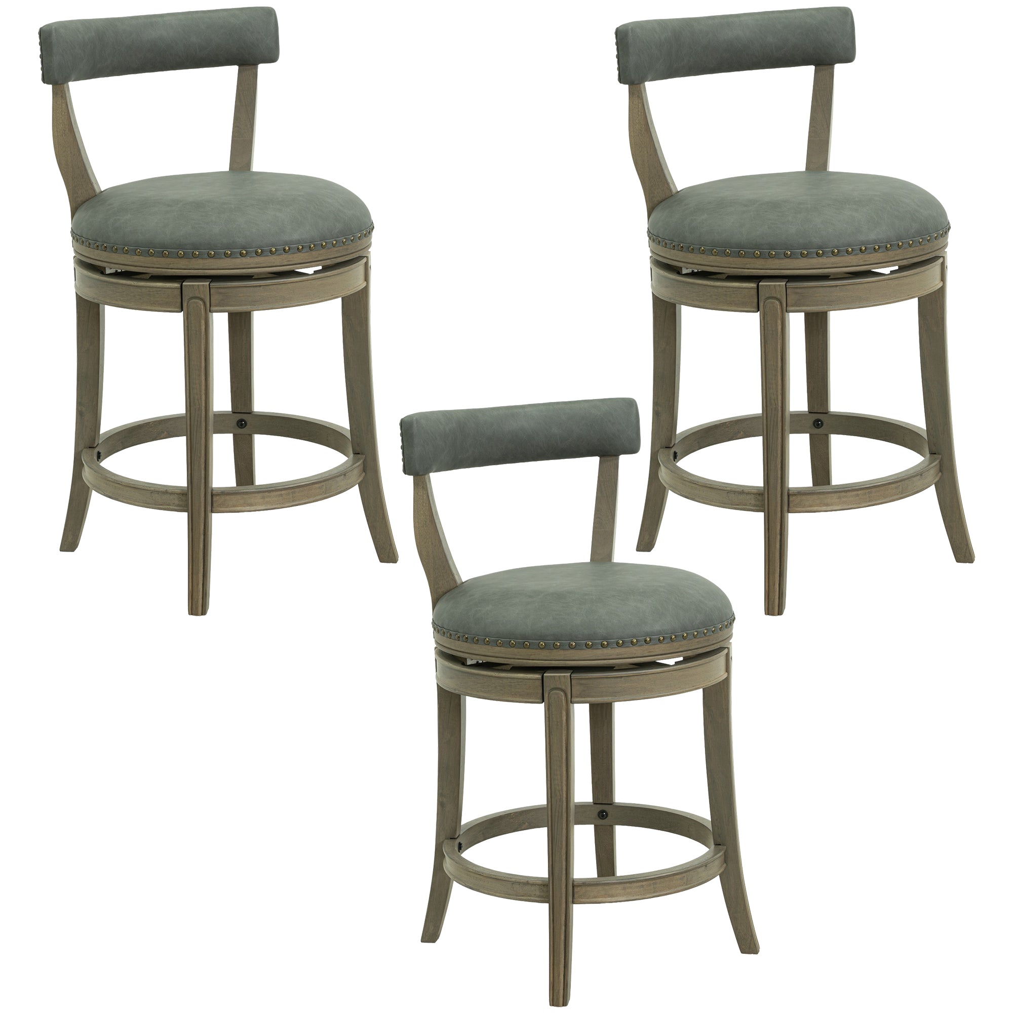 ROME + OAK Ruxban 26" Swivel Counter Stool, Oak, Stone Vegan Leather, Set of 3