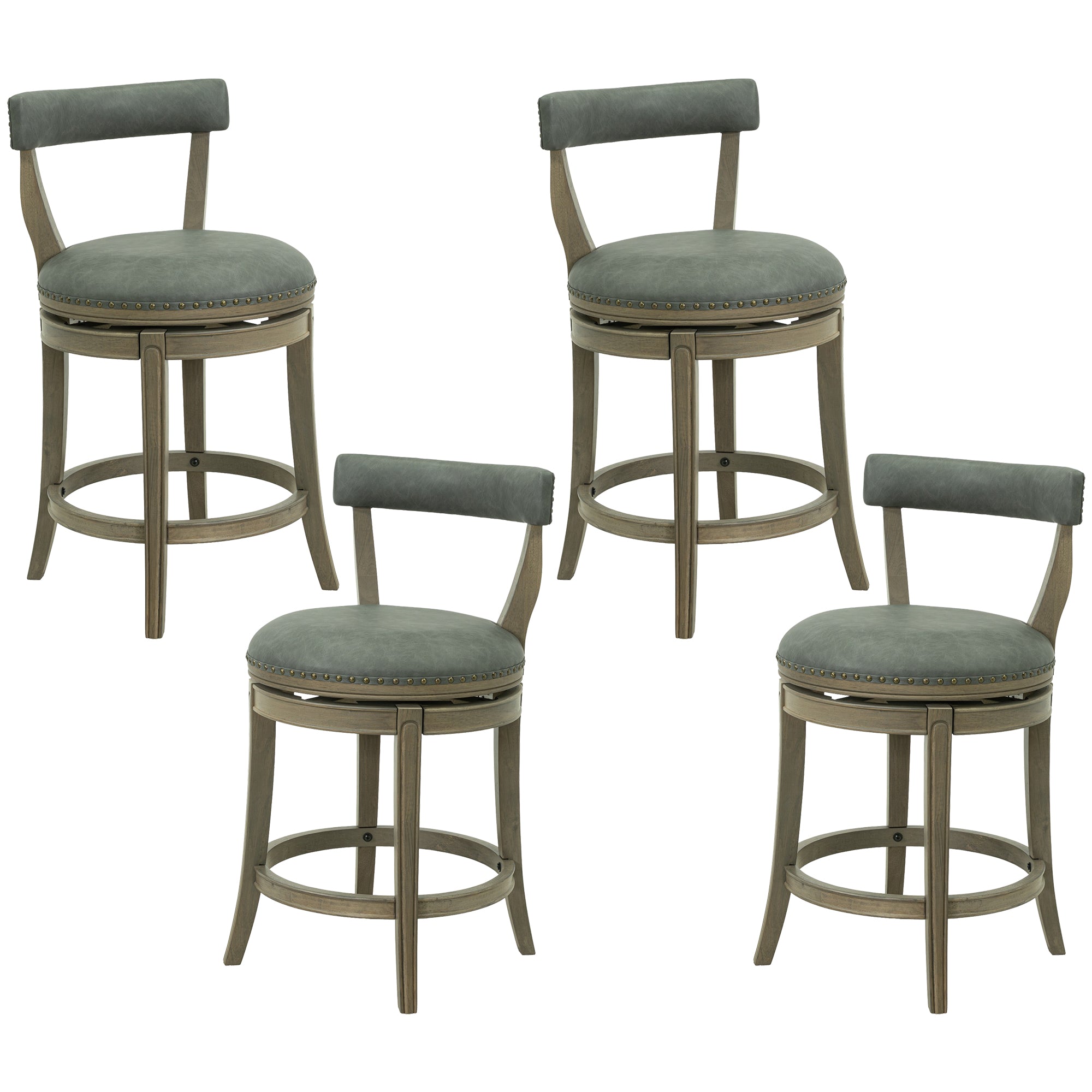 ROME + OAK Ruxban 26" Swivel Counter Stool, Oak, Stone Vegan Leather, Set of 4