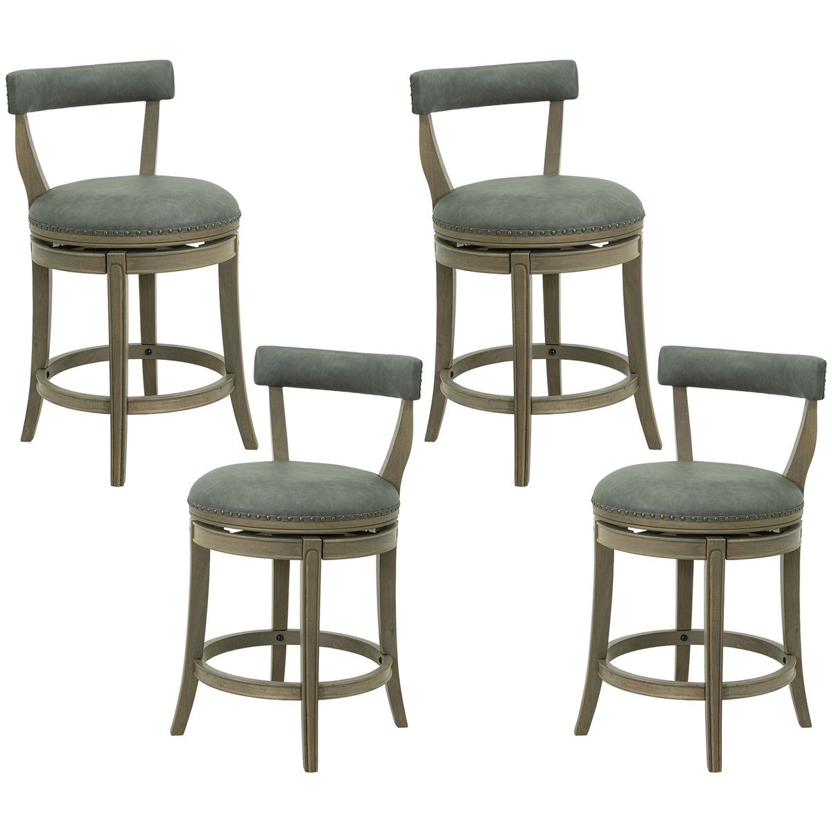 ROME + OAK Ruxban 26" Swivel Counter Stool, Oak, Stone Vegan Leather, Set of 4