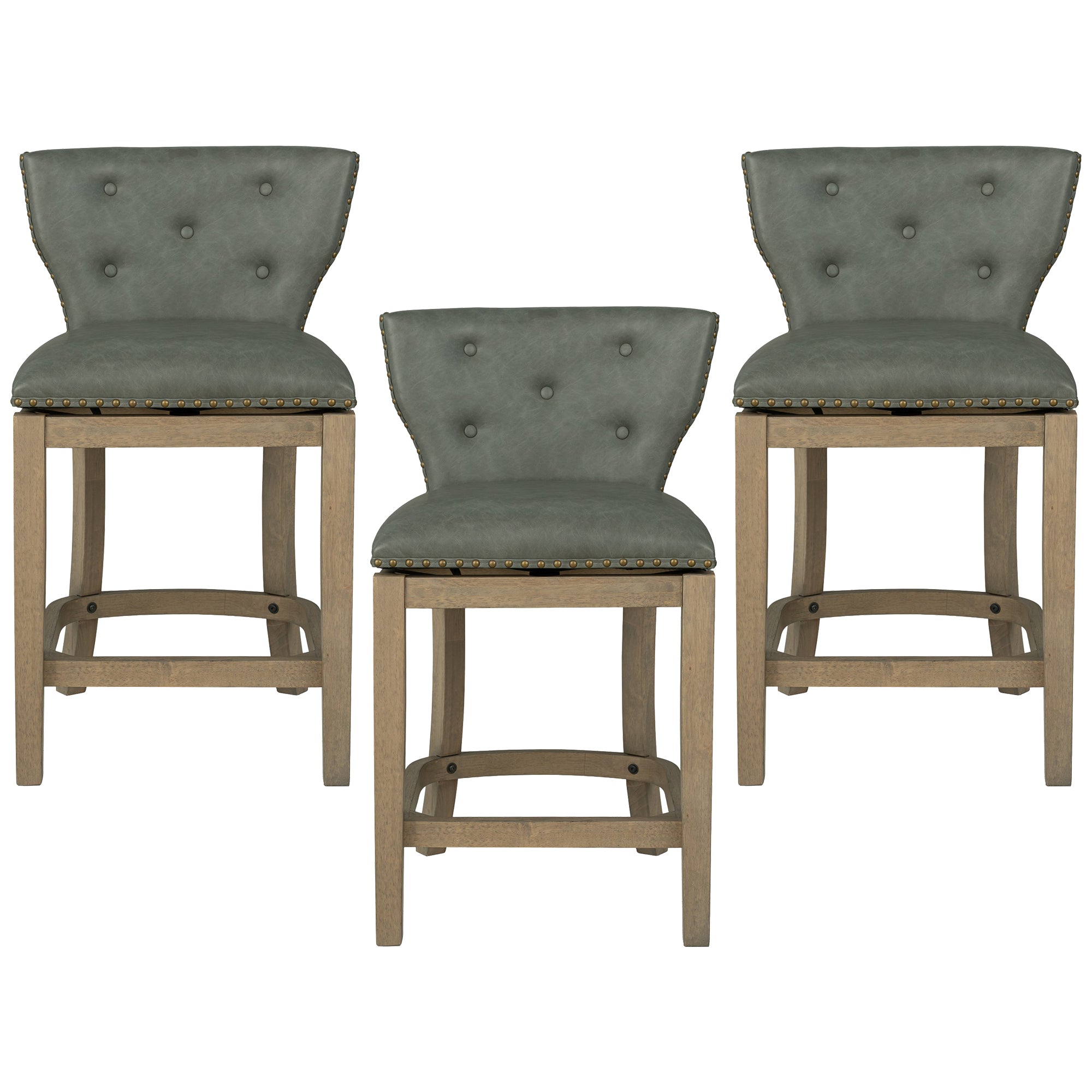 ROME + OAK Carlynd 26" Swivel Counter Stool, Reclaim Oak, Stone,Set of 3