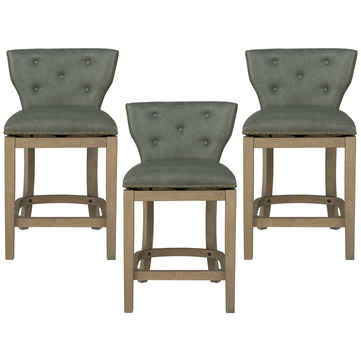 ROME + OAK Carlynd 26" Swivel Counter Stool, Reclaim Oak, Stone,Set of 3