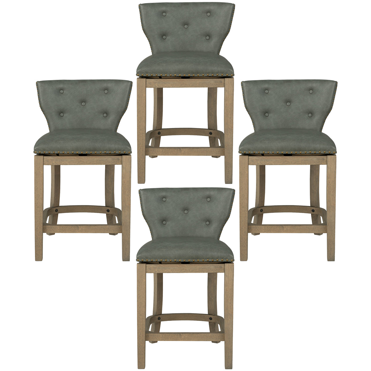 ROME + OAK Carlynd 26" Swivel Counter Stool, Reclaim Oak, Stone,Set of 4