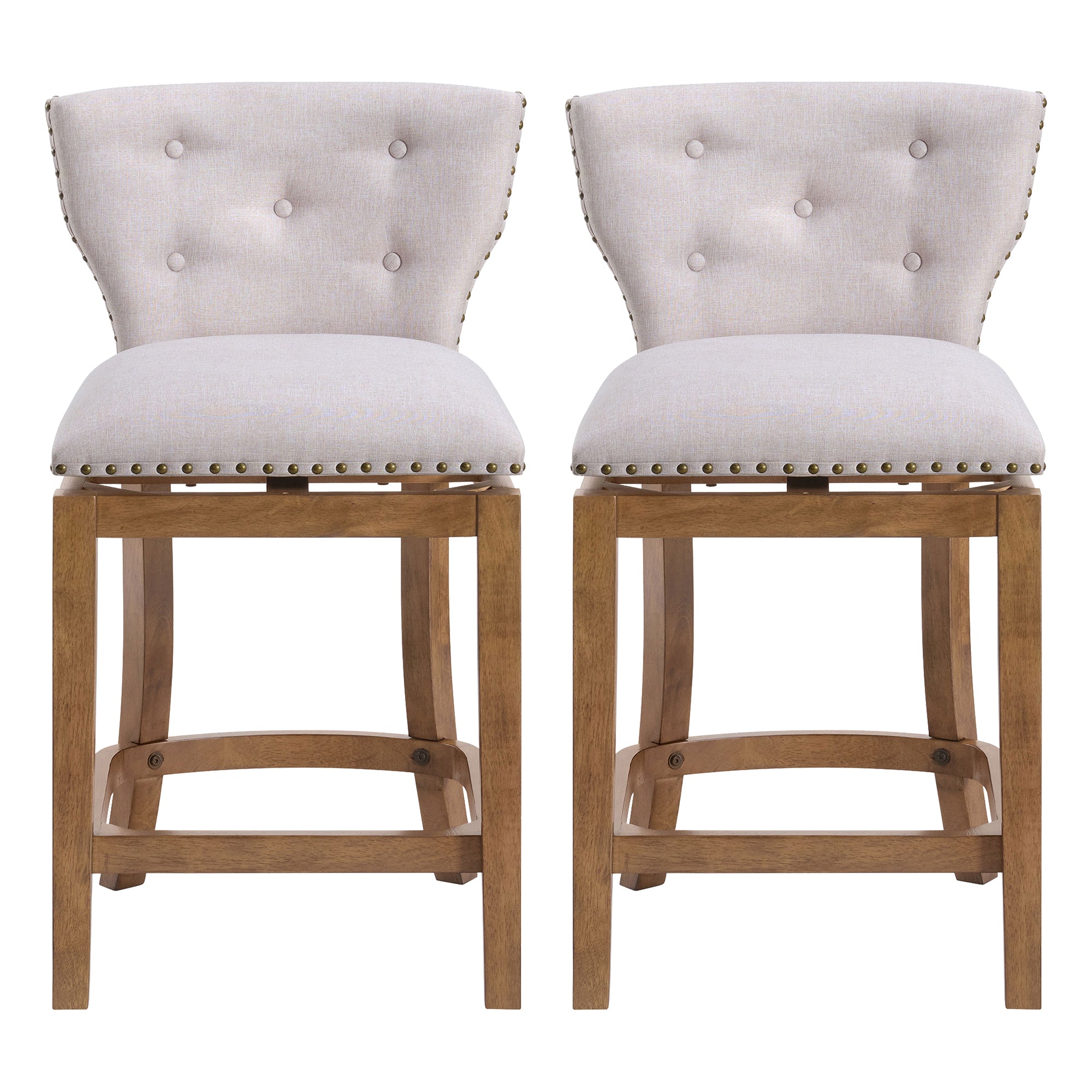 ROME + OAK Carlynd 26" Swivel Counter Stool, Weathered Oak, Sand Fabric,Set of 2