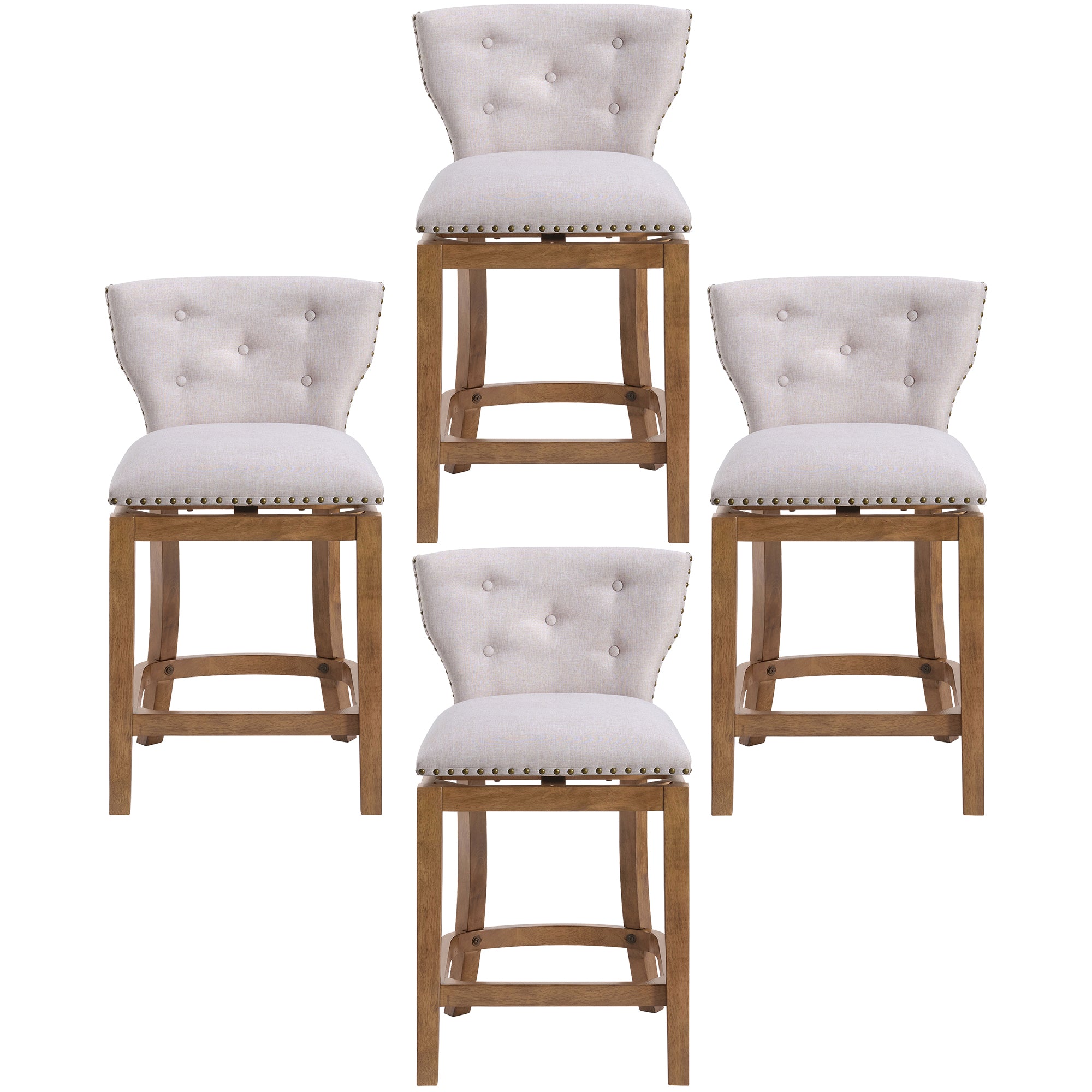 ROME + OAK Carlynd 26" Swivel Counter Stool, Weathered Oak, Sand Fabric,Set of 4