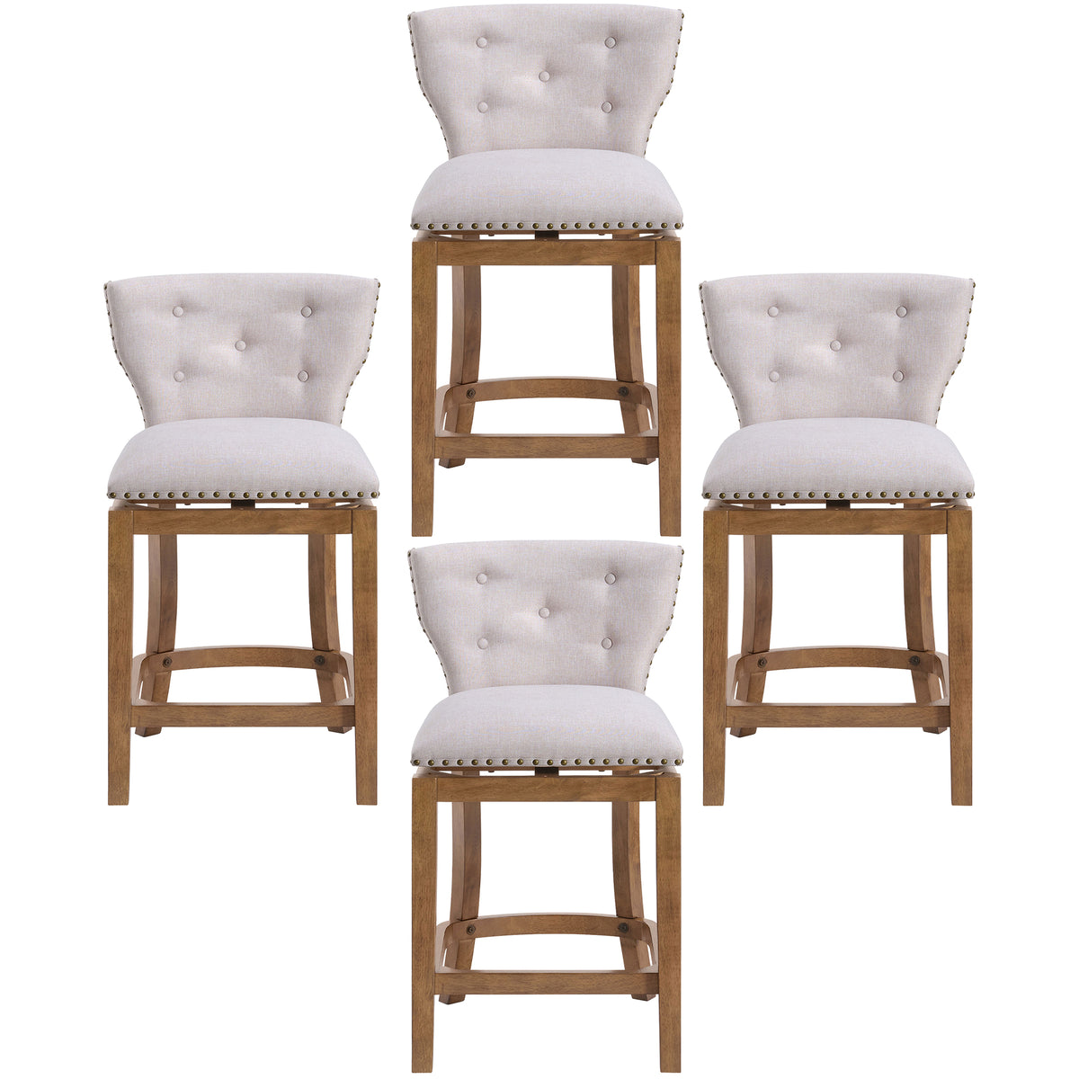ROME + OAK Carlynd 26" Swivel Counter Stool, Weathered Oak, Sand Fabric,Set of 4