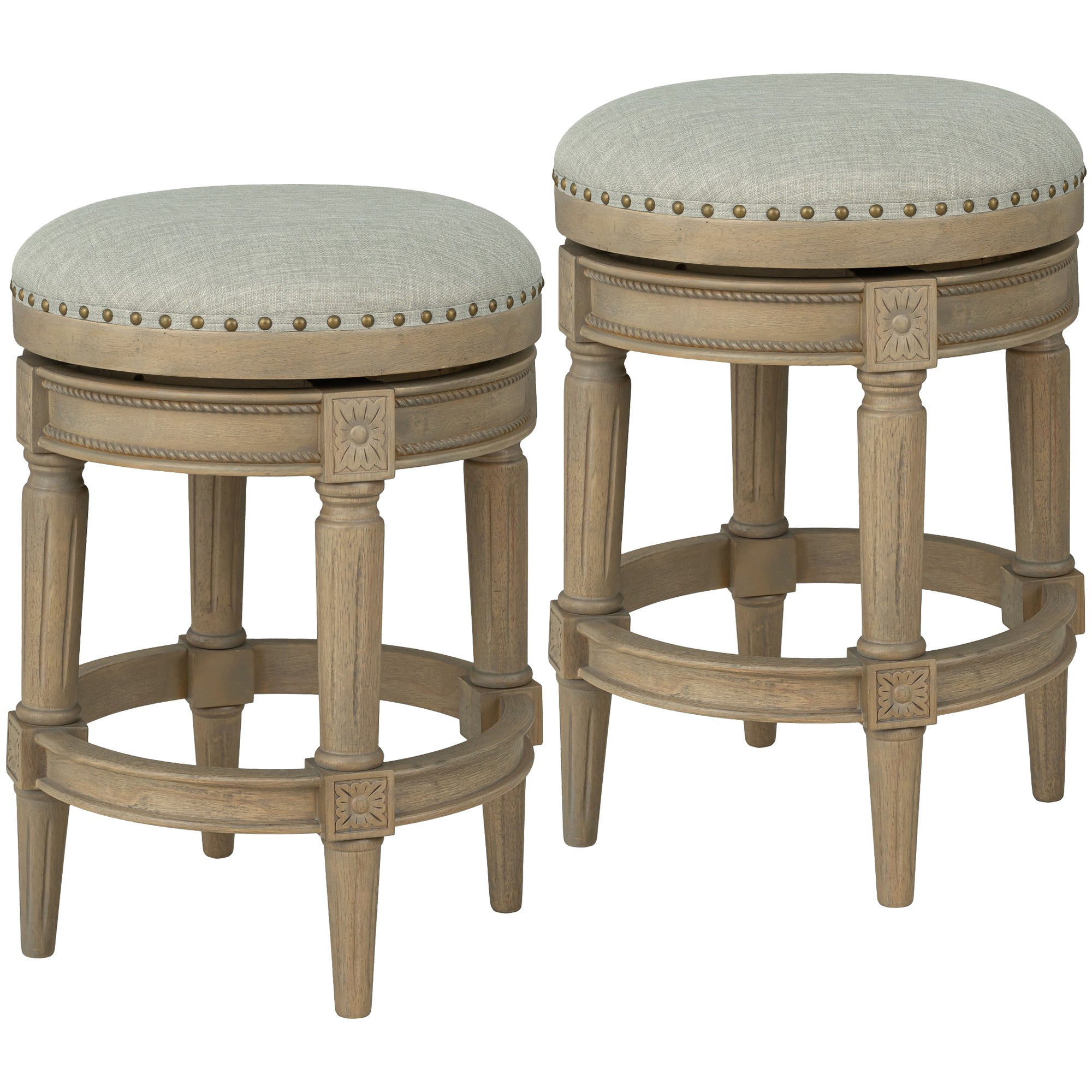ROME + OAK Runyan 26" Swivel Counter Stool, Reclaimed Oak, Grey Fabric, Set of 2