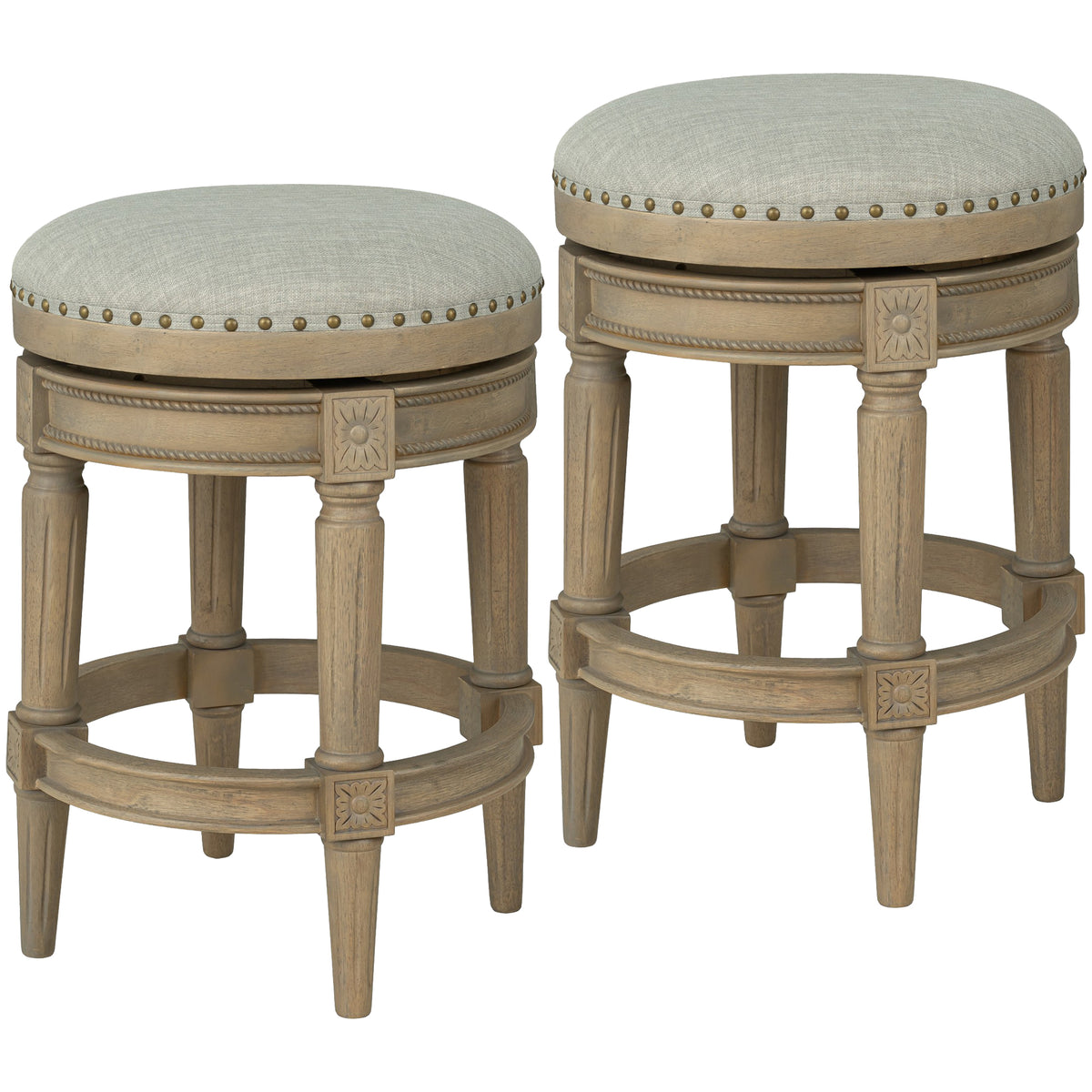 ROME + OAK Runyan 26" Swivel Counter Stool, Reclaimed Oak, Grey Fabric, Set of 2