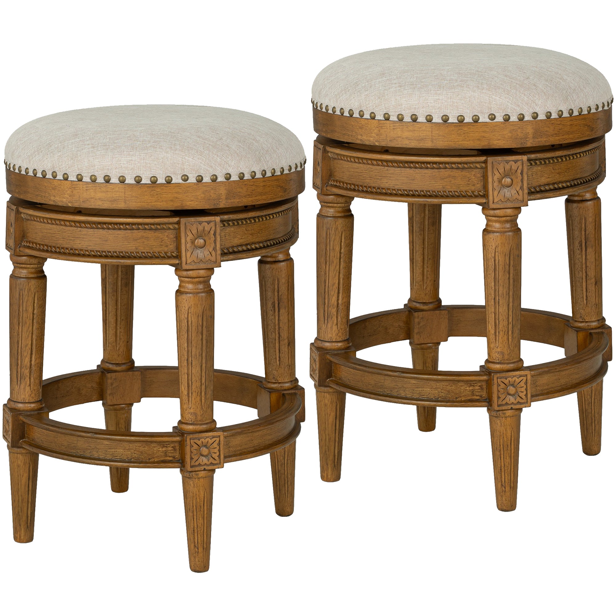ROME + OAK Runyan 26" Swivel Counter Stool, Weathered Oak, Sand Fabric, Set of 2