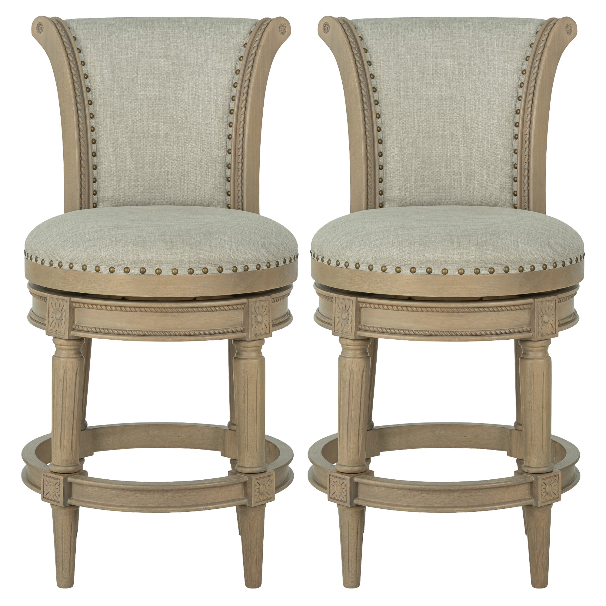 ROME + OAK Runyan 26" Swivel Counter Stool, Reclaimed Oak, Grey Fabric, Set of 2