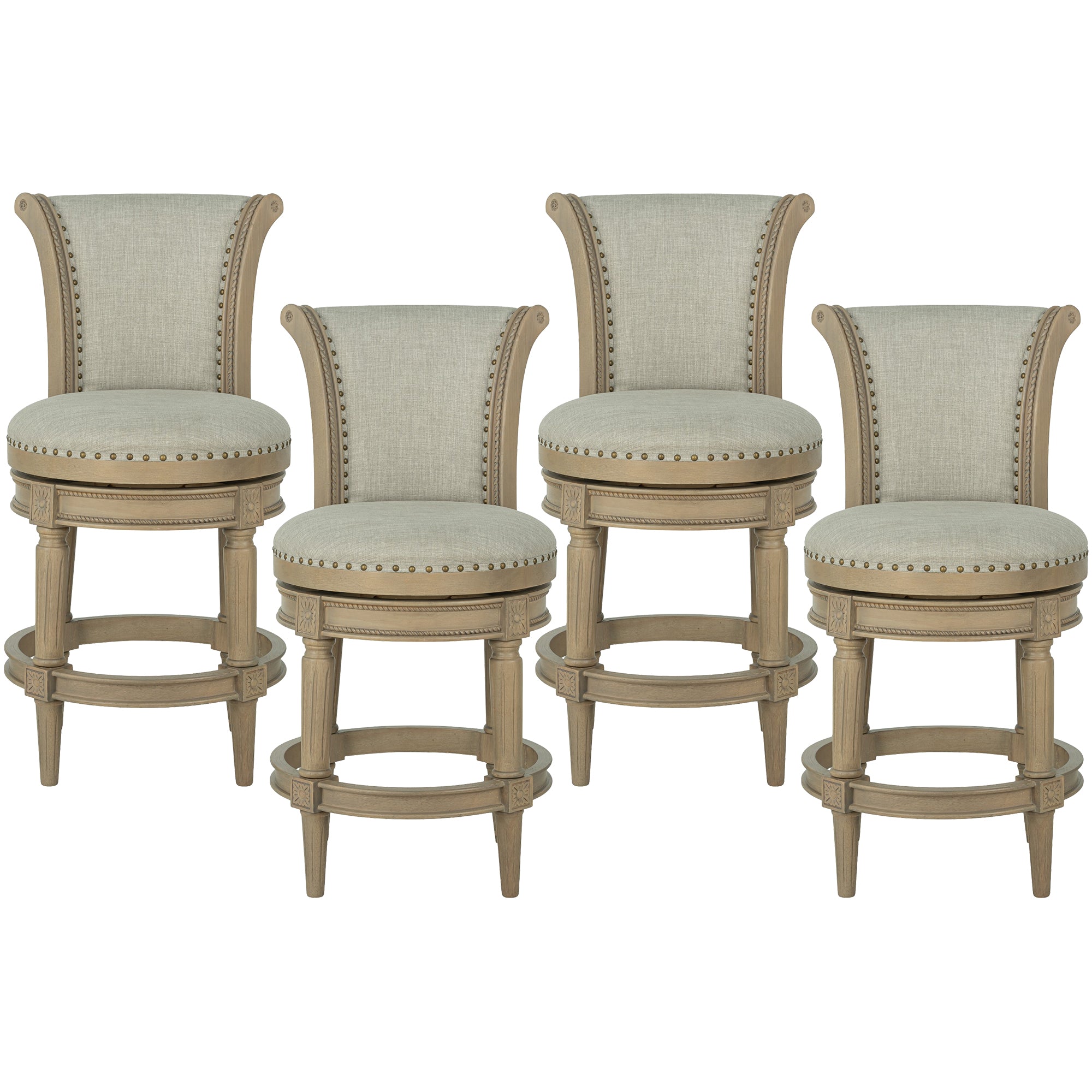 ROME + OAK Runyan 26" Swivel Counter Stool, Reclaimed Oak, Grey Fabric, Set of 4 - VMInnovations