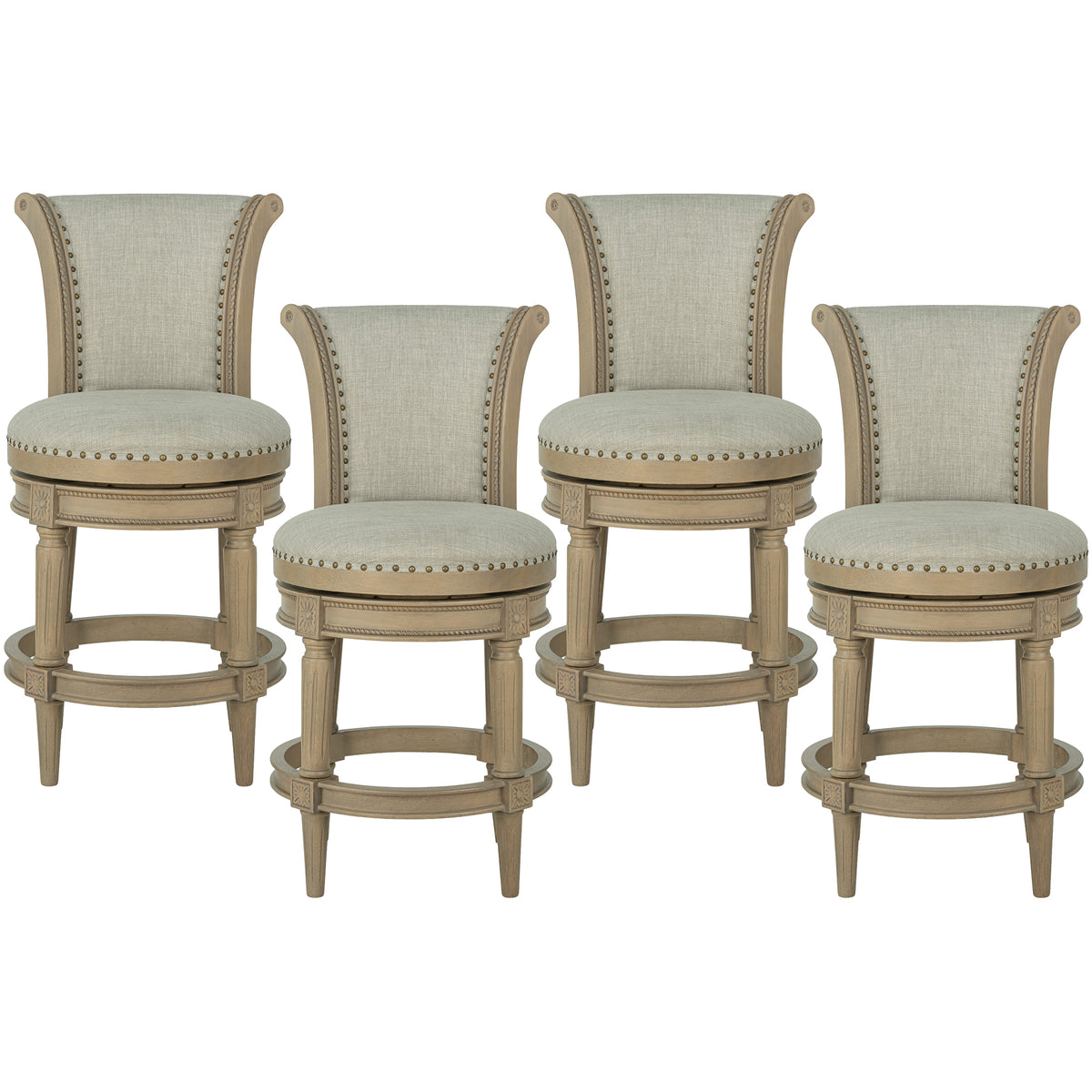 ROME + OAK Runyan 26" Swivel Counter Stool, Reclaimed Oak, Grey Fabric, Set of 4