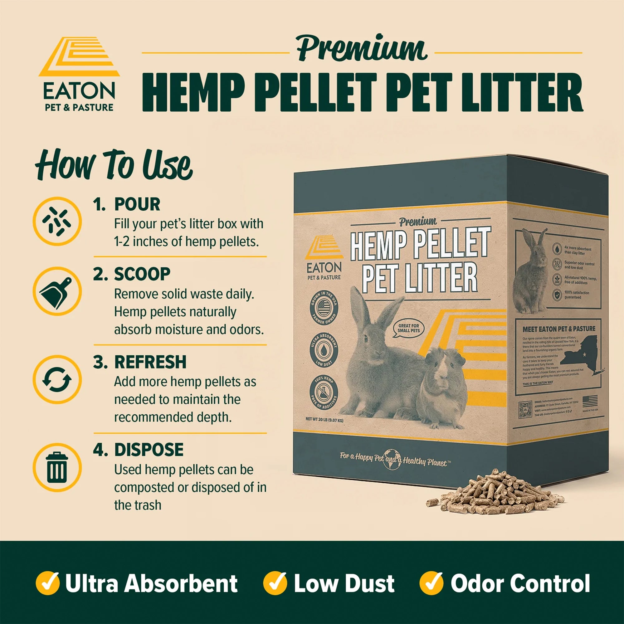Eaton Pet and Pasture Premium Hemp Pellet Litter for Rabbits and Small Animals