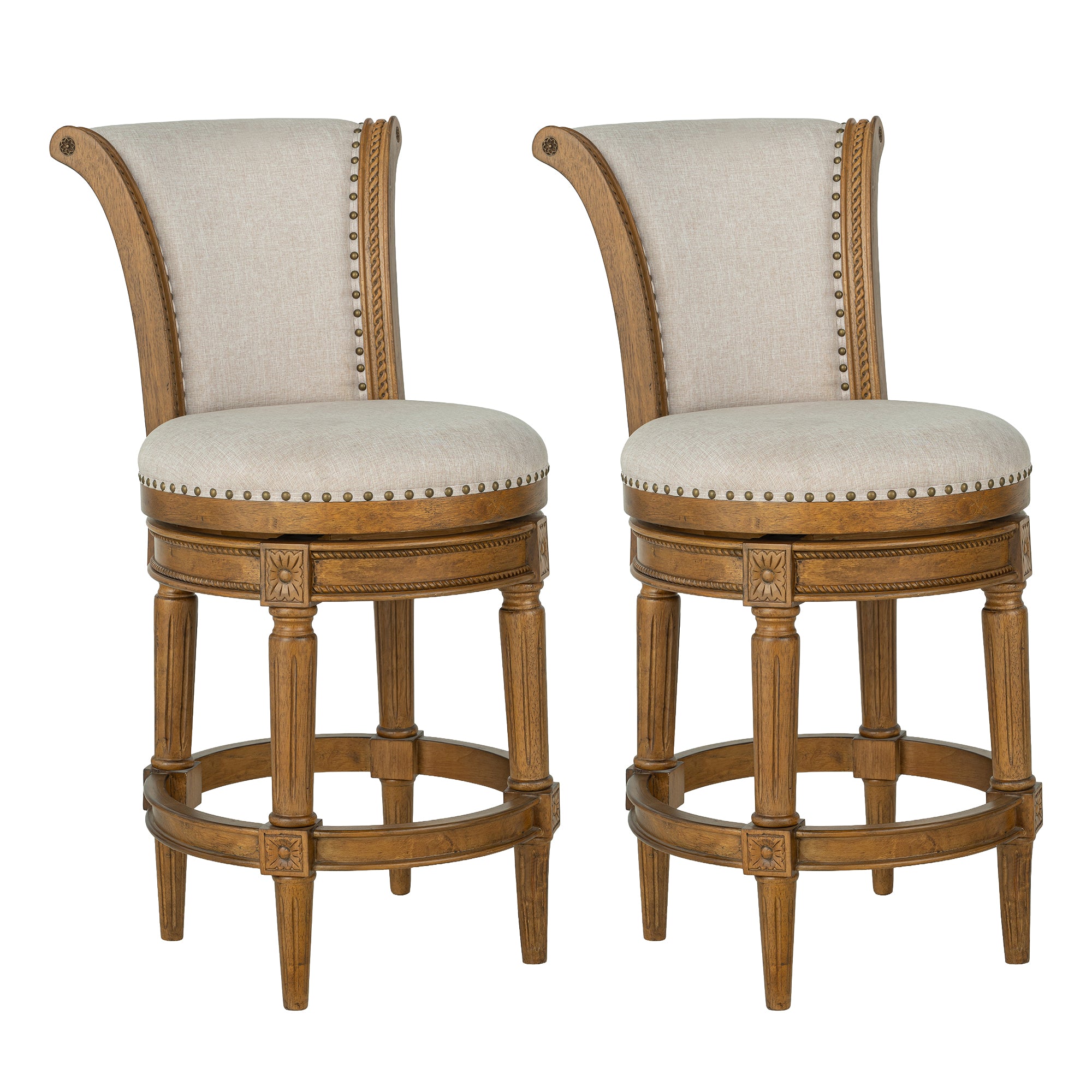 ROME + OAK Runyan 26" Swivel Counter Stool, Weathered Oak, Sand Fabric, Set of 2
