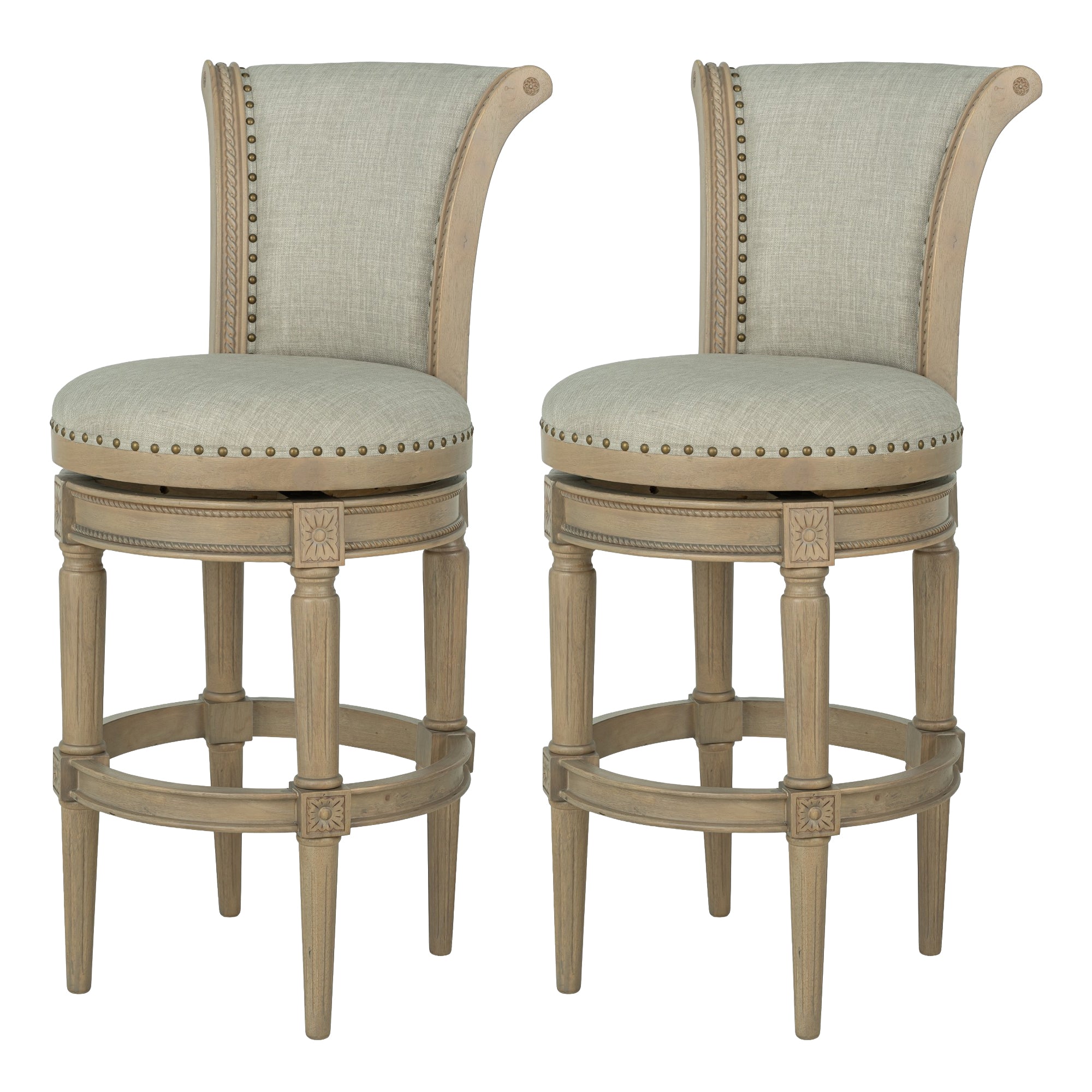 ROME + OAK Runyan 31" Swivel Bar Stool, Reclaimed Oak, Ash Grey Fabric, Set of 2