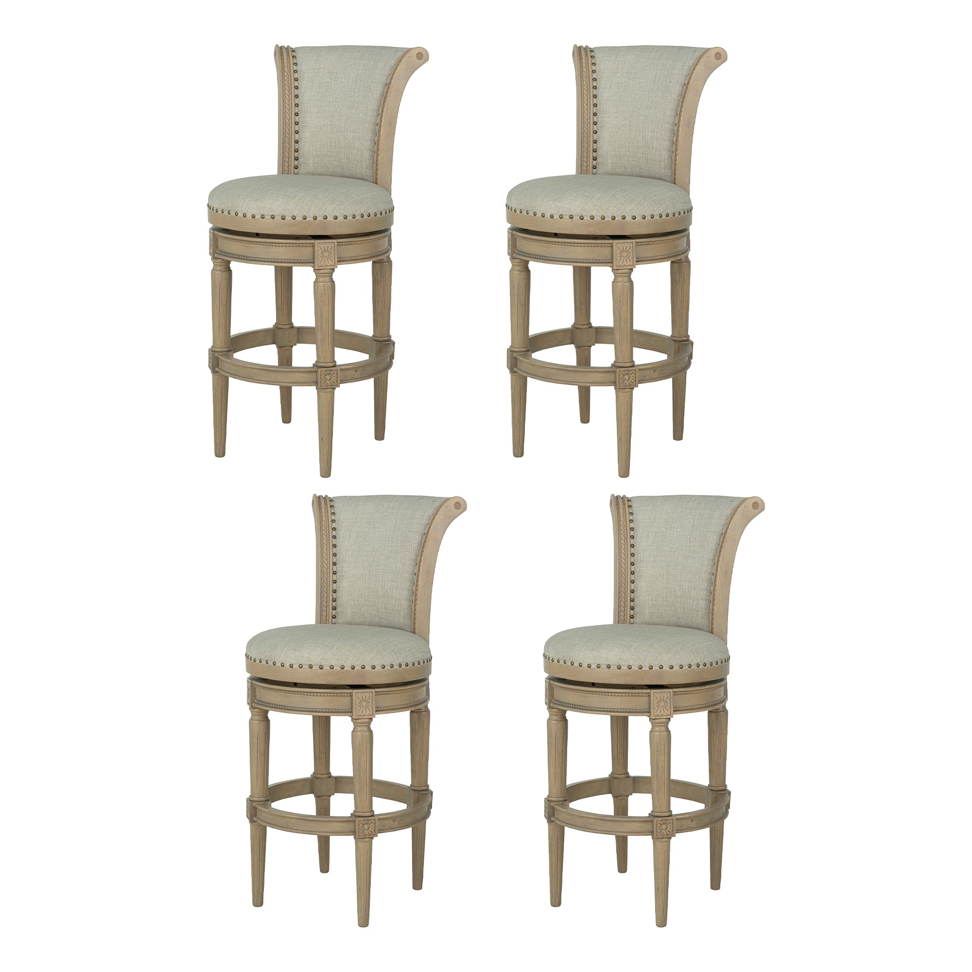 ROME + OAK Runyan 31" Swivel Bar Stool, Reclaimed Oak, Ash Grey Fabric, Set of 4