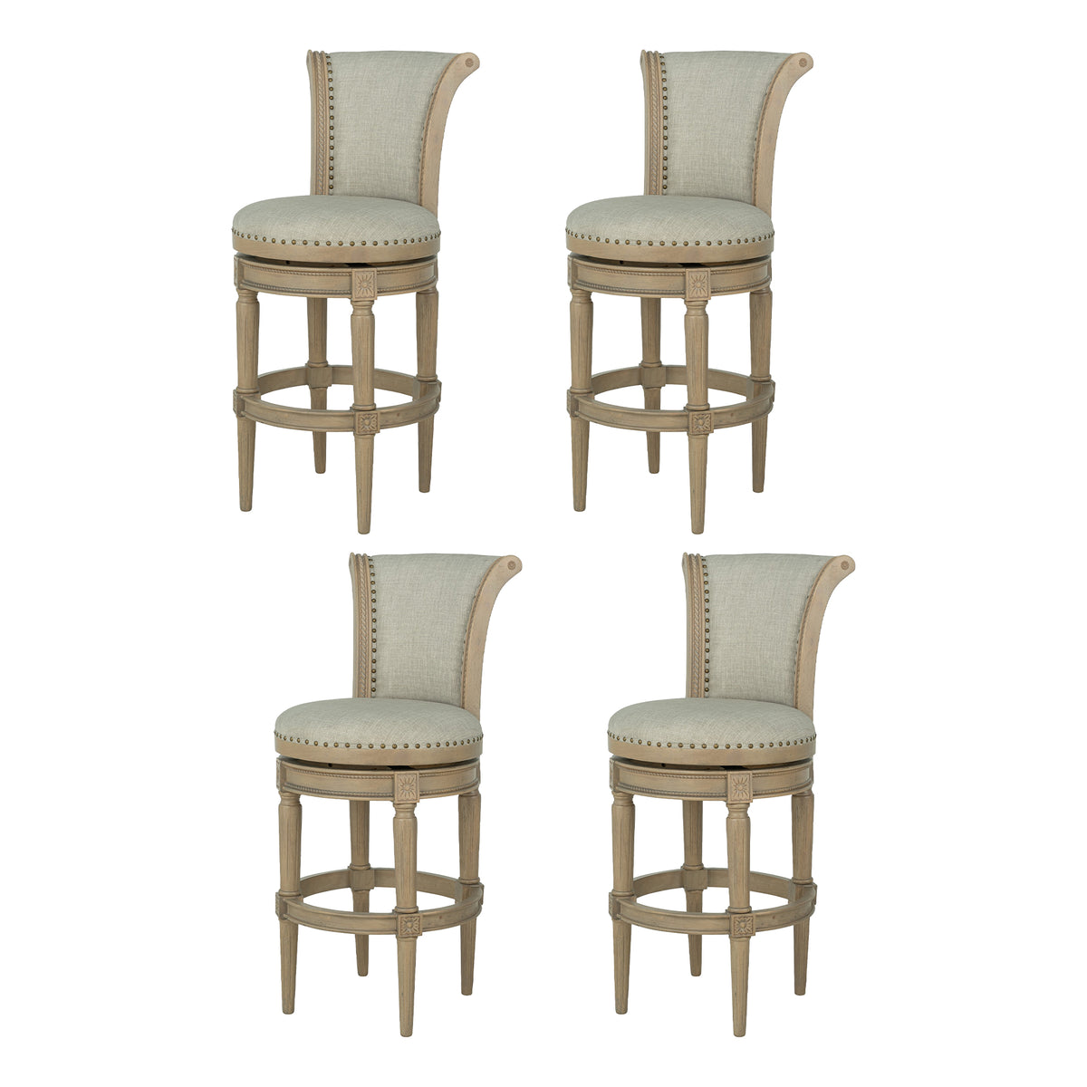 ROME + OAK Runyan 31" Swivel Bar Stool, Reclaimed Oak, Ash Grey Fabric, Set of 4