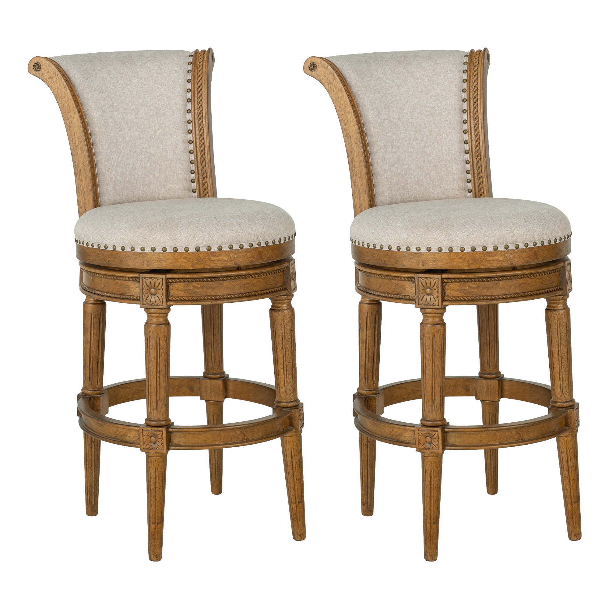 ROME + OAK Runyan 31" Swivel Bar Stool, Weathered Oak with Sand Fabric, Set of 2