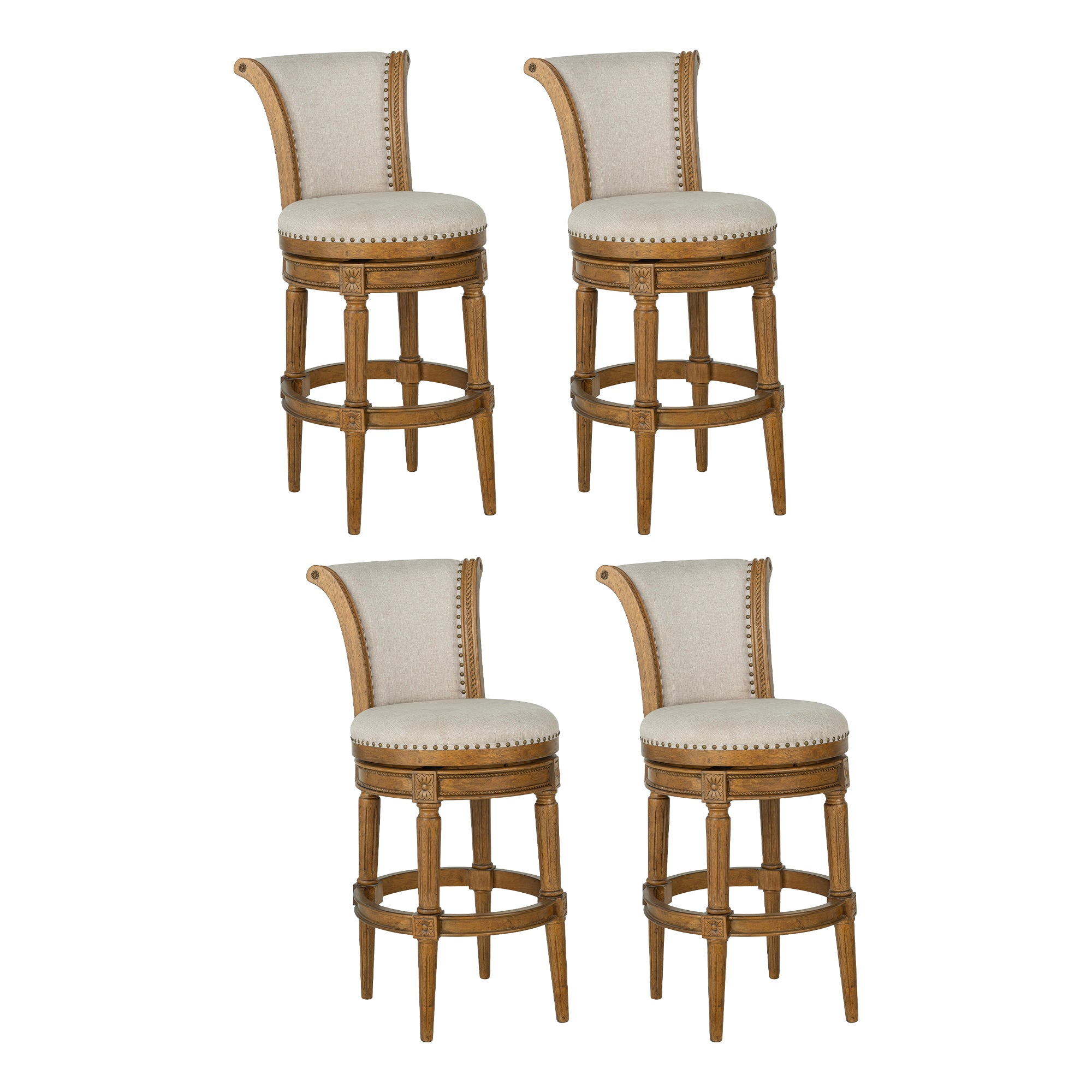 ROME + OAK Runyan 31" Swivel Bar Stool, Weathered Oak with Sand Fabric, Set of 4 - VMInnovations