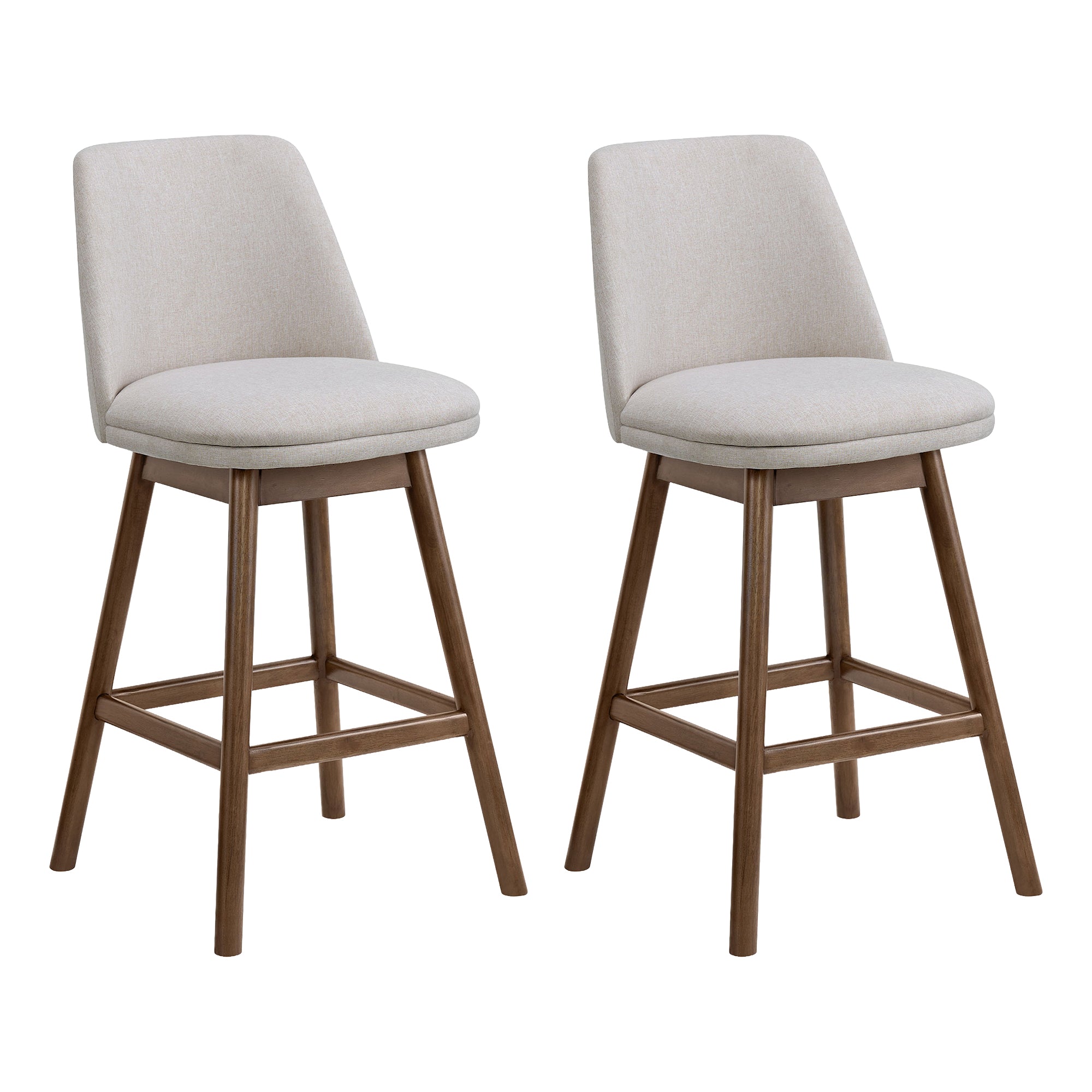 ROME + OAK Rowan 26" Swivel Counter Stool, Walnut, Soft Linen Fabric, Set of 2