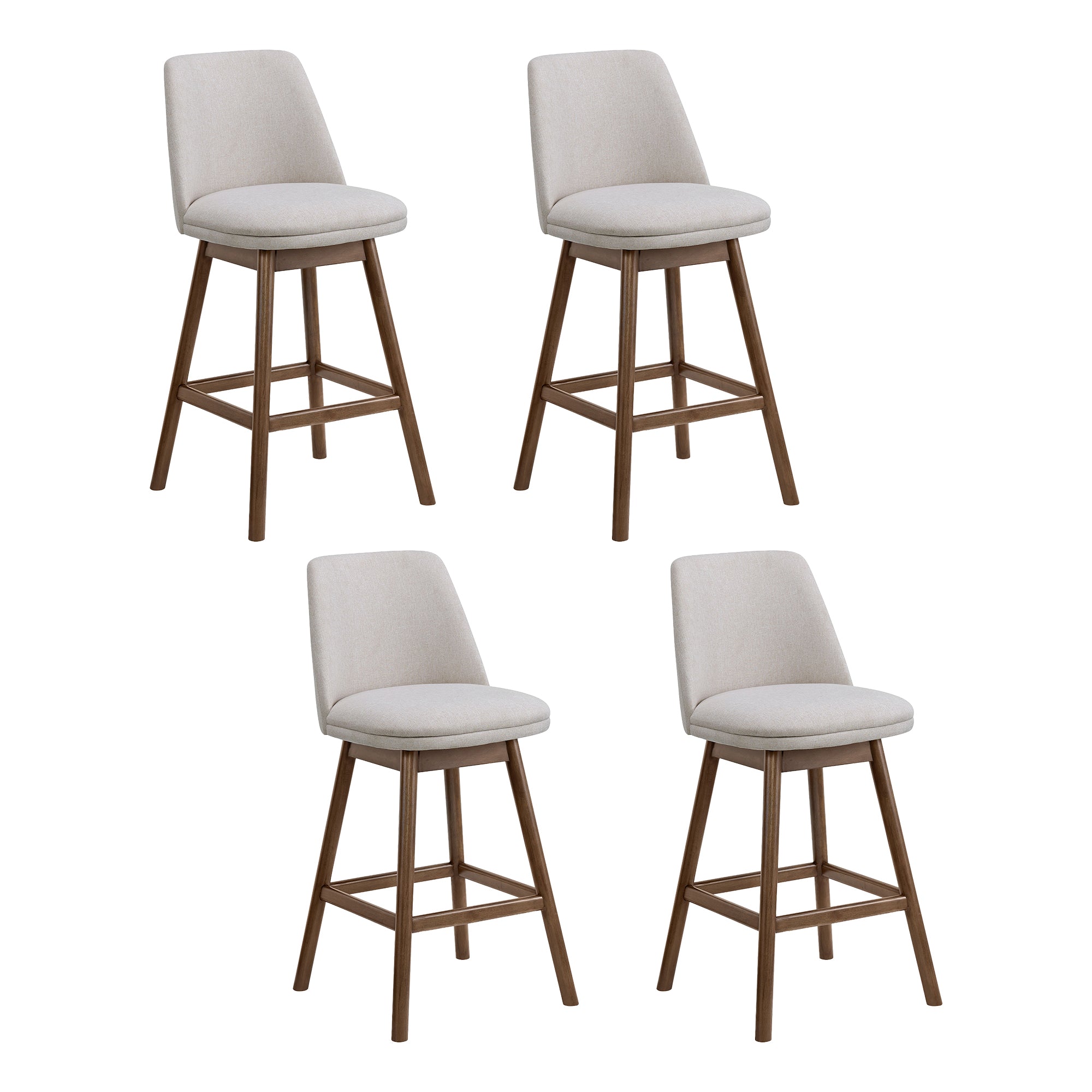ROME + OAK Rowan 26" Swivel Counter Stool, Walnut, Soft Linen Fabric, Set of 4