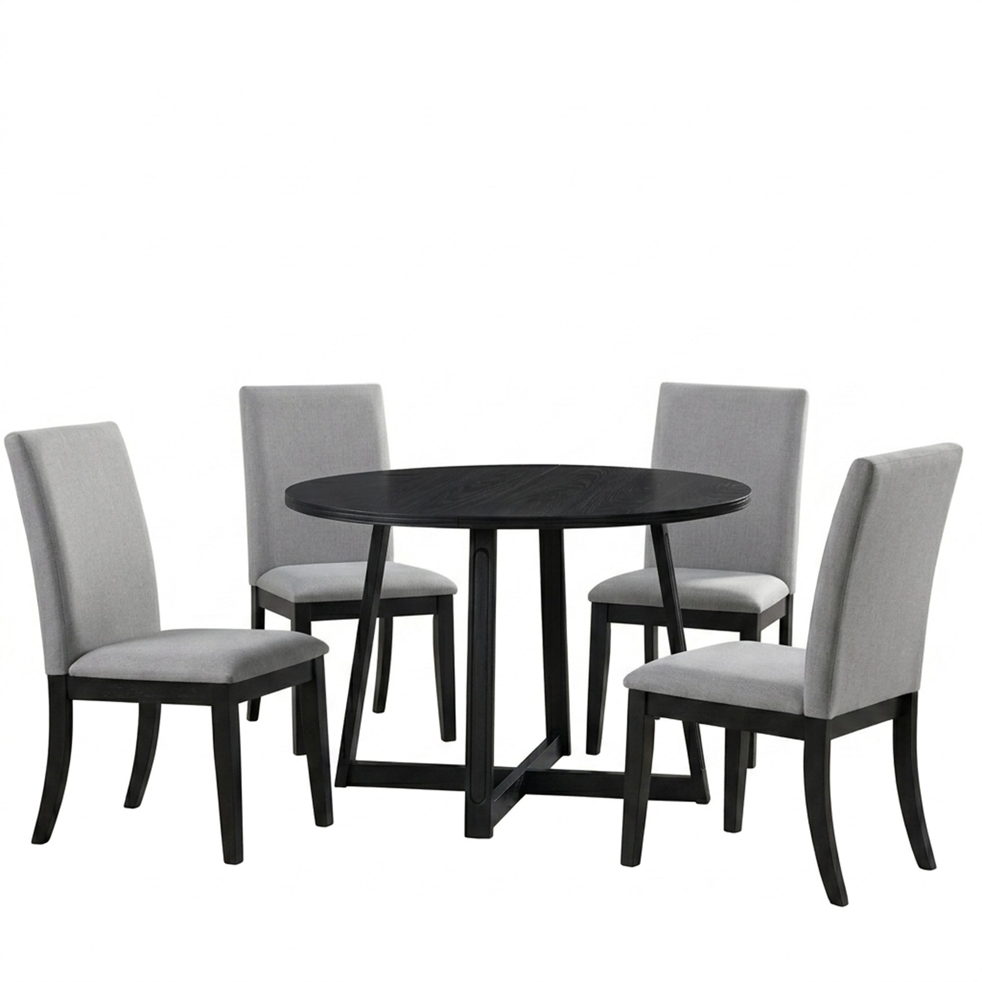 ROME + OAK Dining Set with 4 Remy Chairs & Worton 45" Round Table, Black Finish