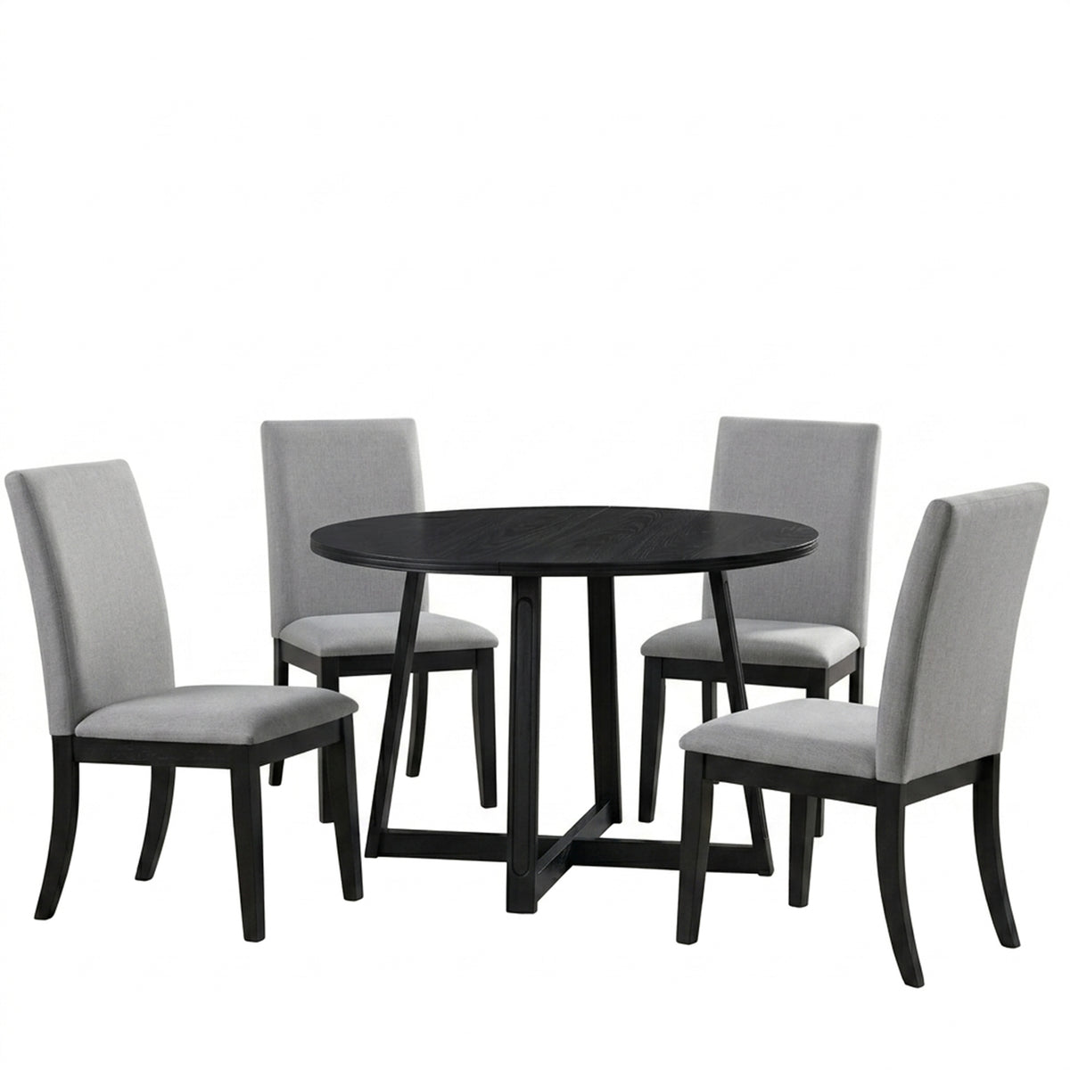 ROME + OAK Dining Set with 4 Remy Chairs & Worton 45" Round Table, Black Finish