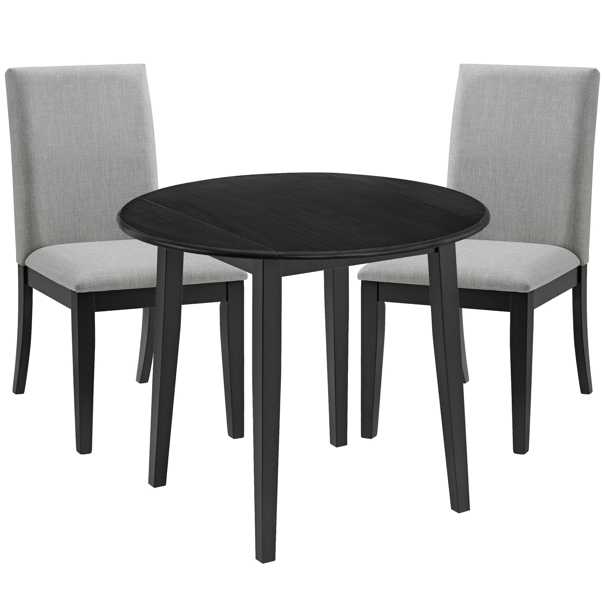 ROME + OAK Dining Set w/2 Remy Grey Fabric Chairs & Drop Leaf 22-36" Table,Black - VMInnovations