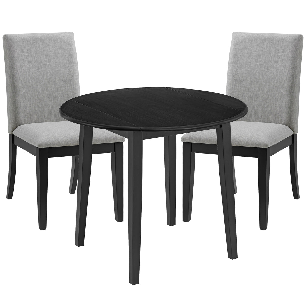 ROME + OAK Dining Set w/2 Remy Grey Fabric Chairs & Drop Leaf 22-36" Table,Black
