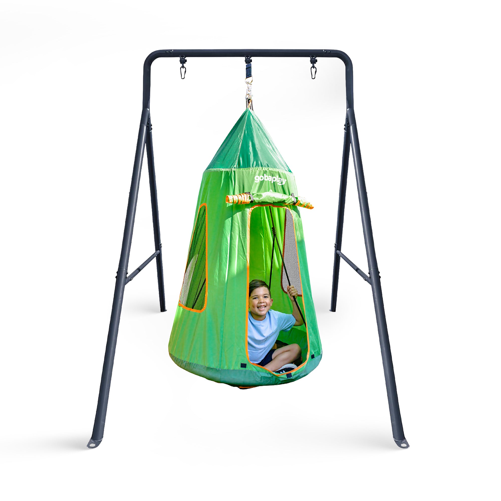 gobaplay Single Swing Set Playground Equipment with FlyMax 39" Swing with Tent