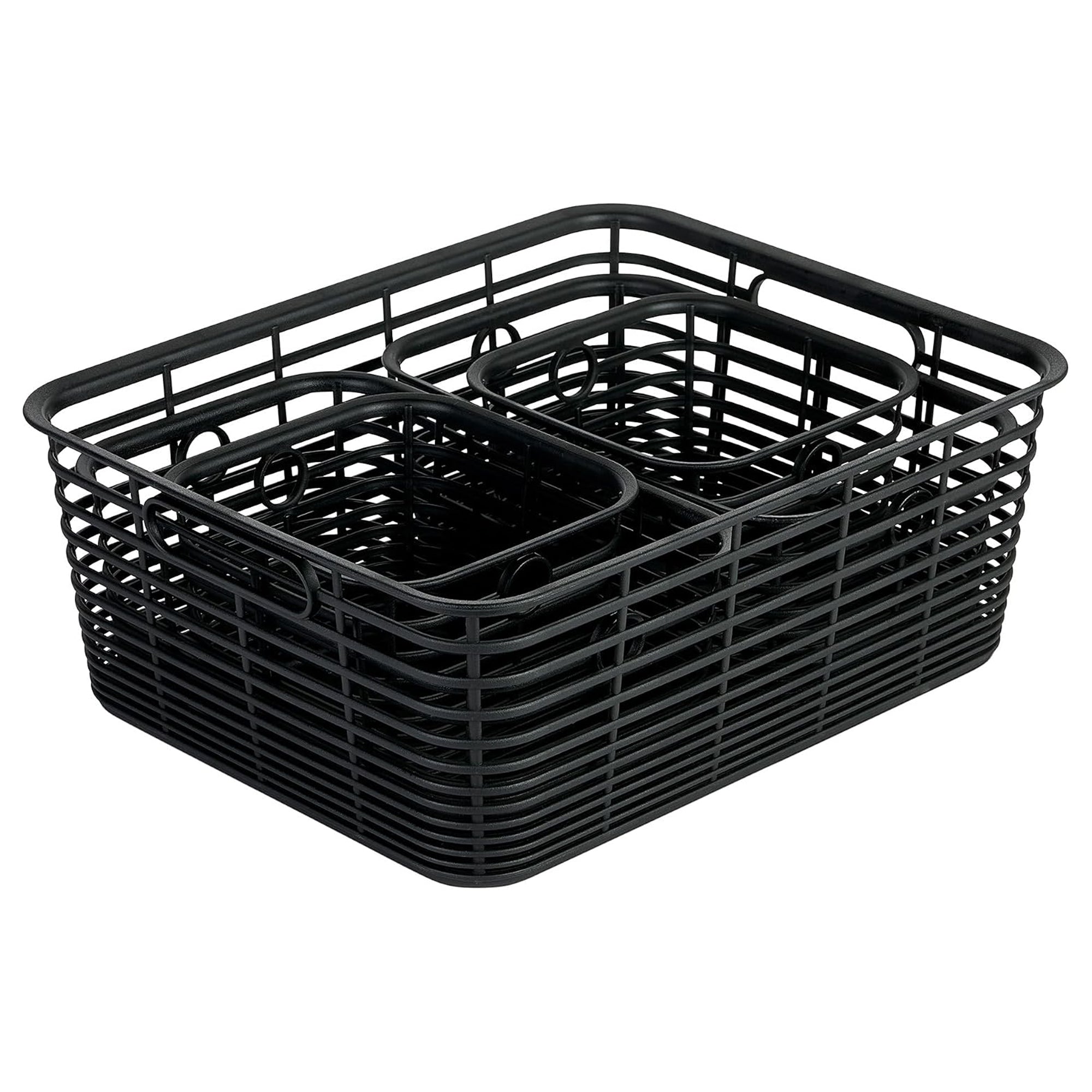 Curver 5 Pack Various Size Aria Plastic Organization and Storage Baskets, Black