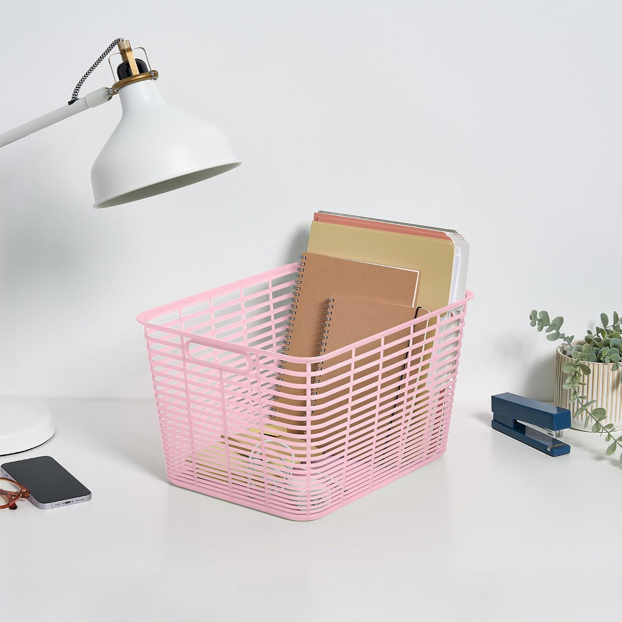 Curver 4 Pack 18.8L Aria Decorative Plastic Storage Organization Baskets, Pink