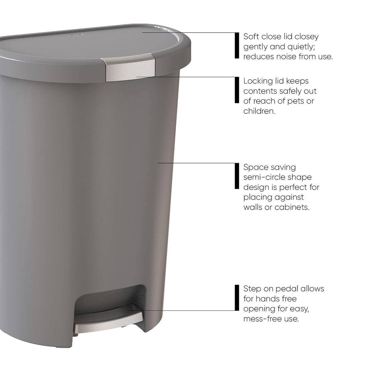 Curver Infinity 13 Gal Plastic Kitchen Trash Can with Foot Pedal and Locking Lid
