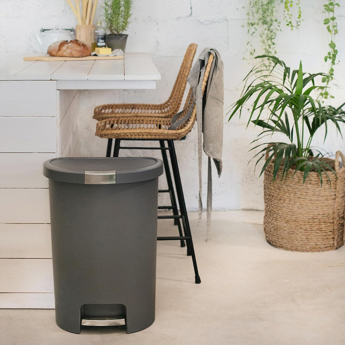Curver Infinity 13 Gal Plastic Kitchen Trash Can with Foot Pedal and Locking Lid